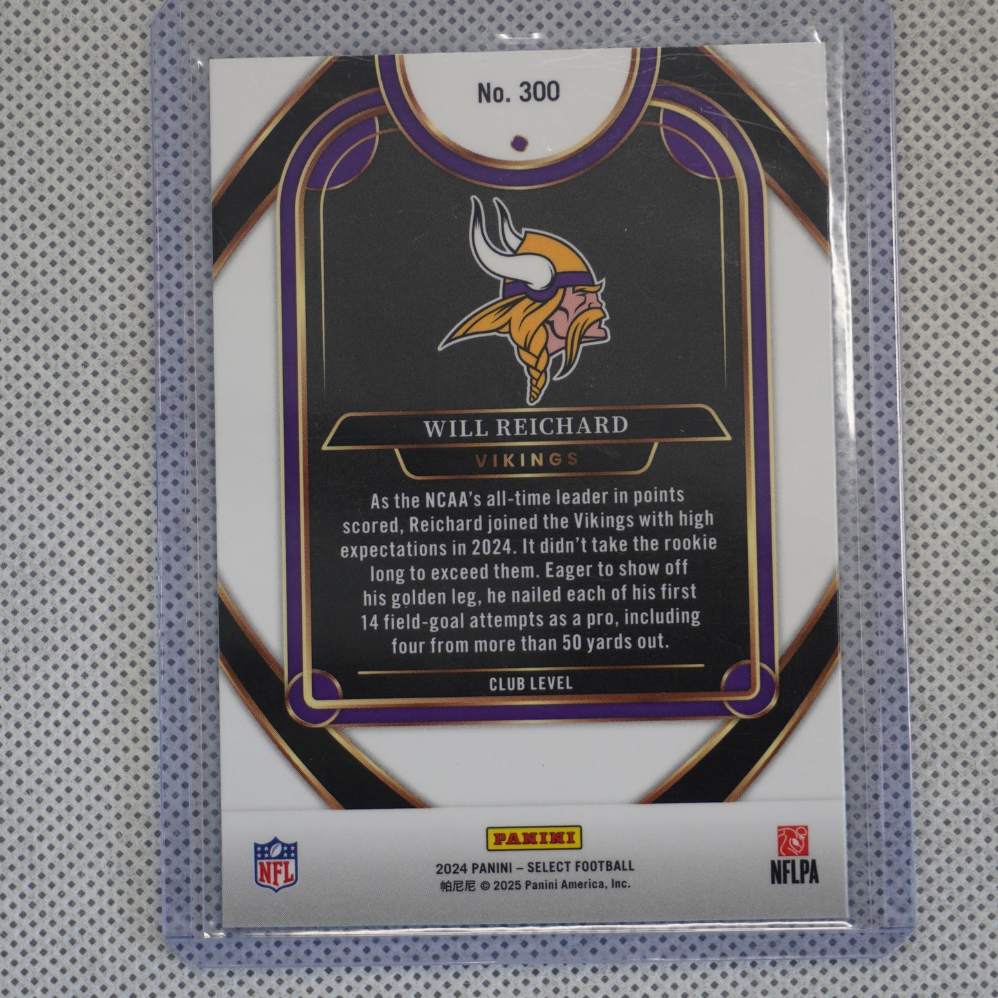 2024 Panini Select #300 Will Reichard Minnesota Vikings RC