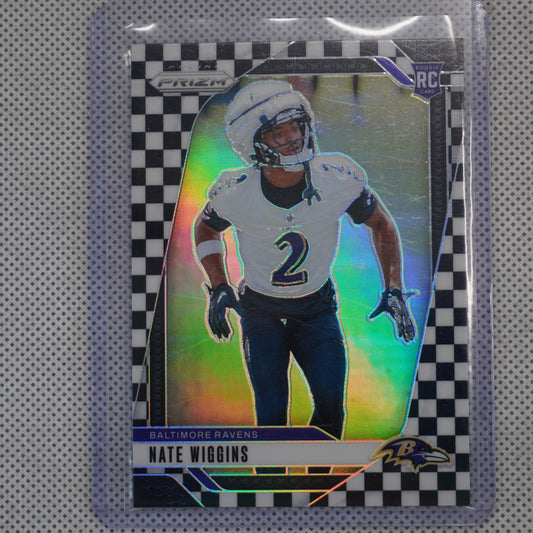 2024 Panini Prizm #380 Nate Wiggins Black and White Checker Baltimore Ravens RC