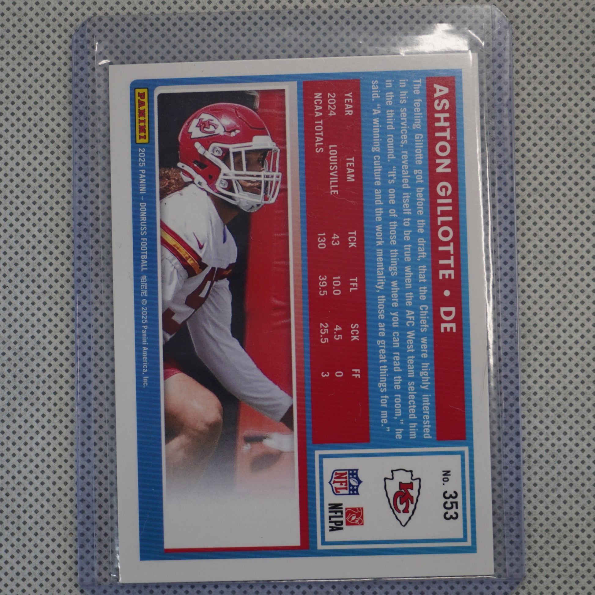 2025 Donruss #353 Ashton Gillotte Kansas City Chiefs RC