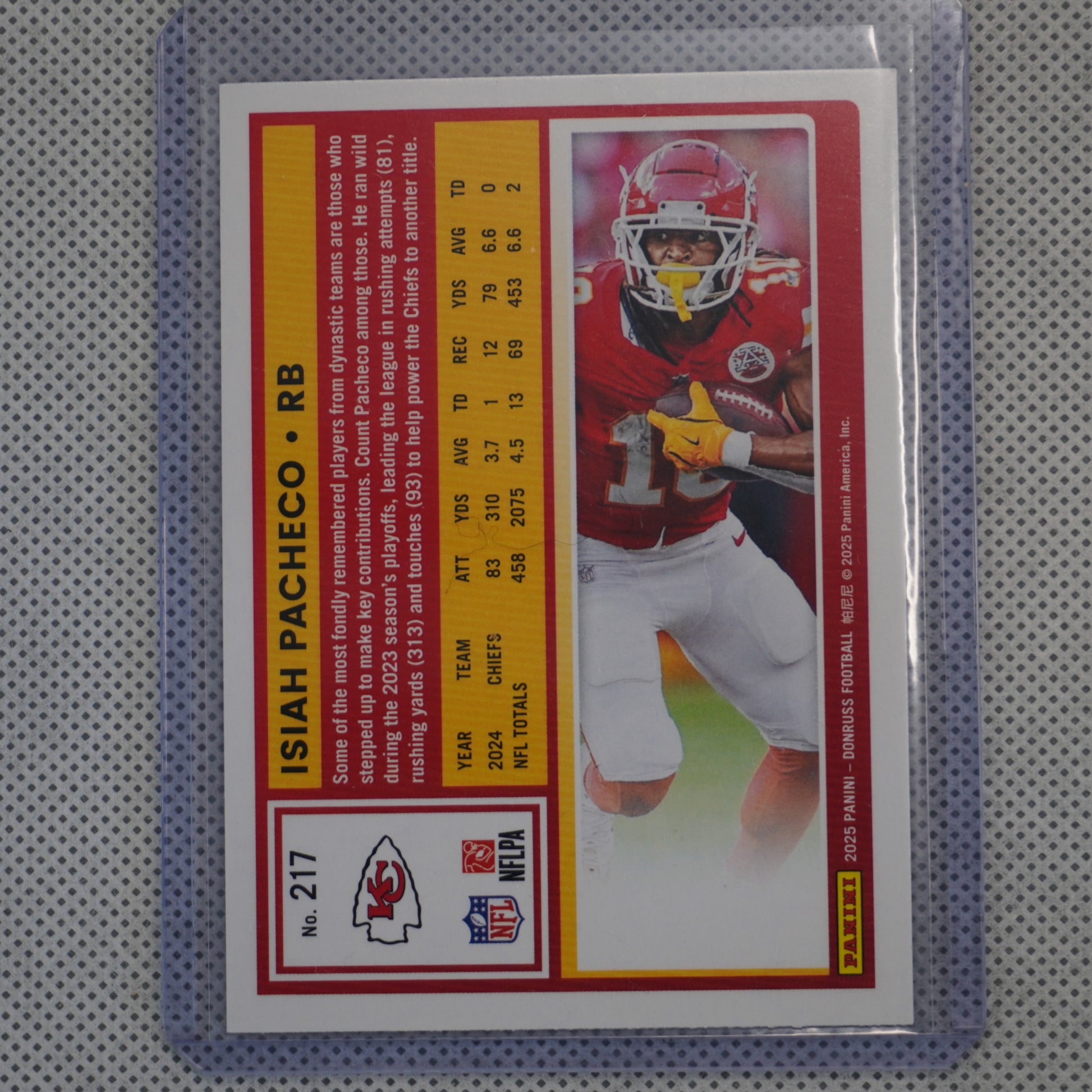 2025 Donruss #217 Isiah Pacheco Press Proofs Purple Kansas City Chiefs