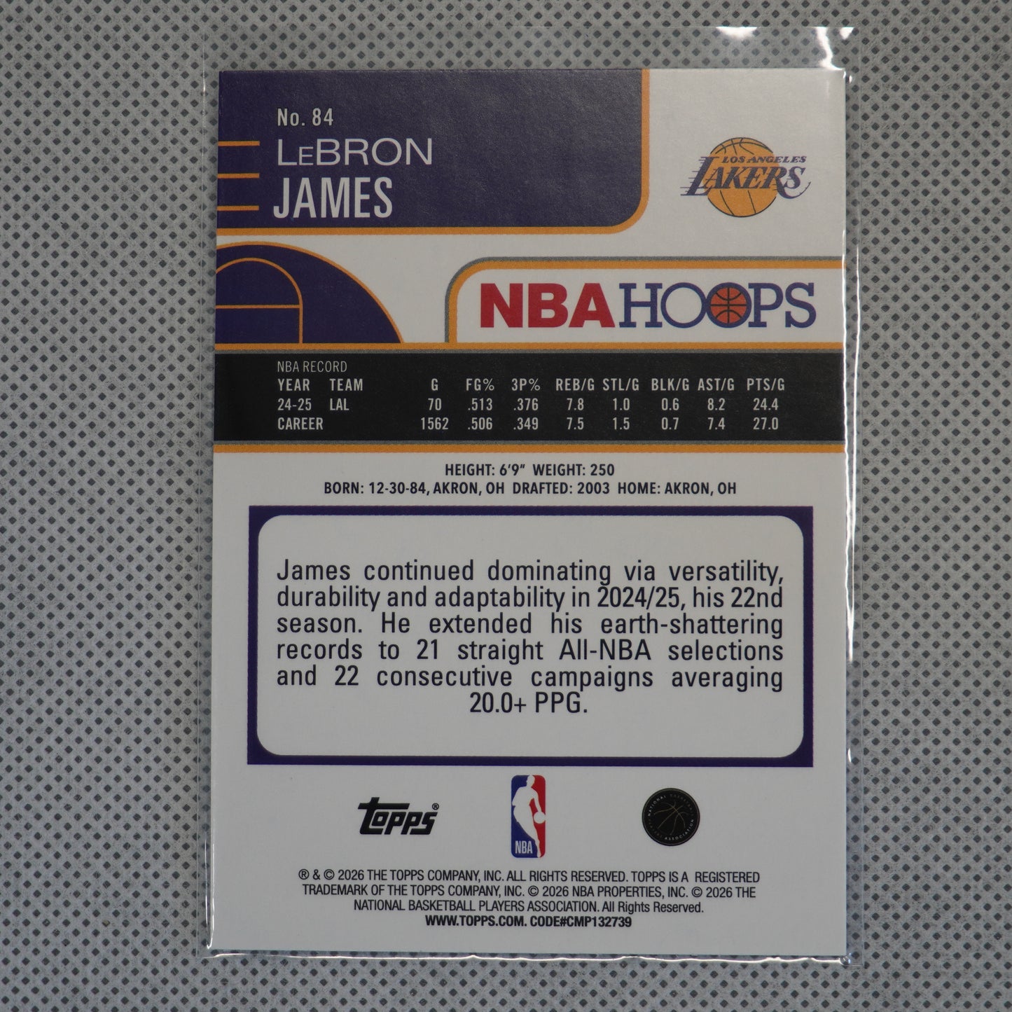 2025-26 Hoops #84 LeBron James Rainbow Los Angeles Lakers