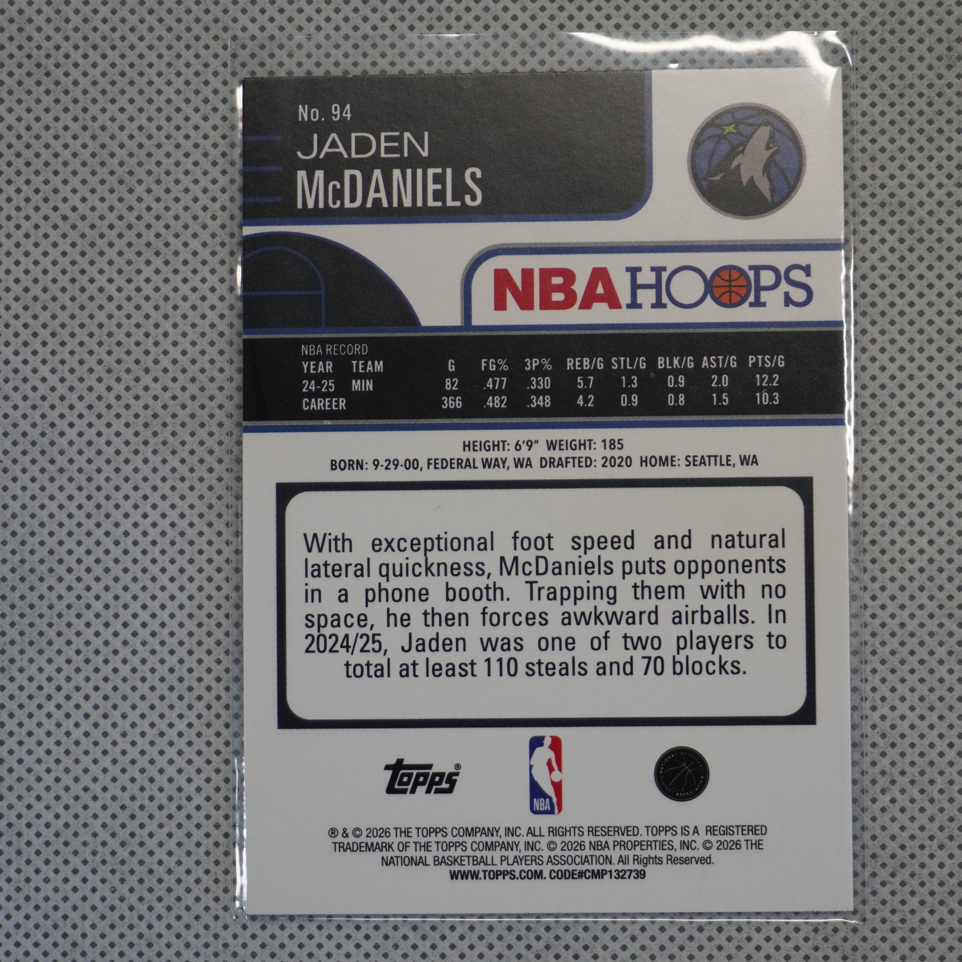 2025-26 Hoops #94 Jaden McDaniels Rainbow Minnesota Timberwolves