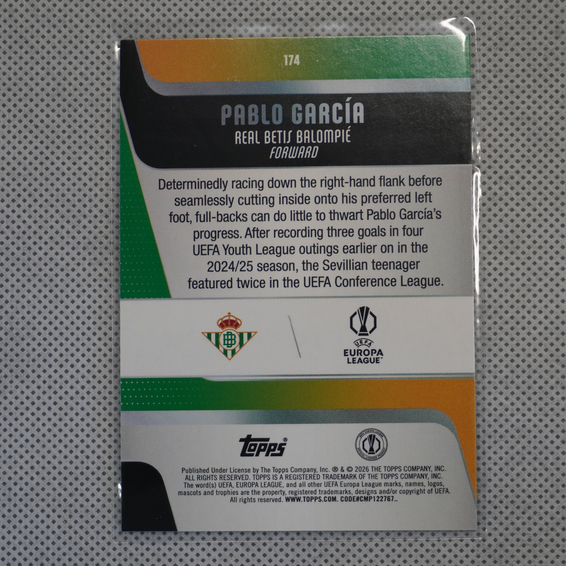 2025-26 Topps UEFA Club Competitions - Raindrops #174 Pablo García Carnaval Betis RC