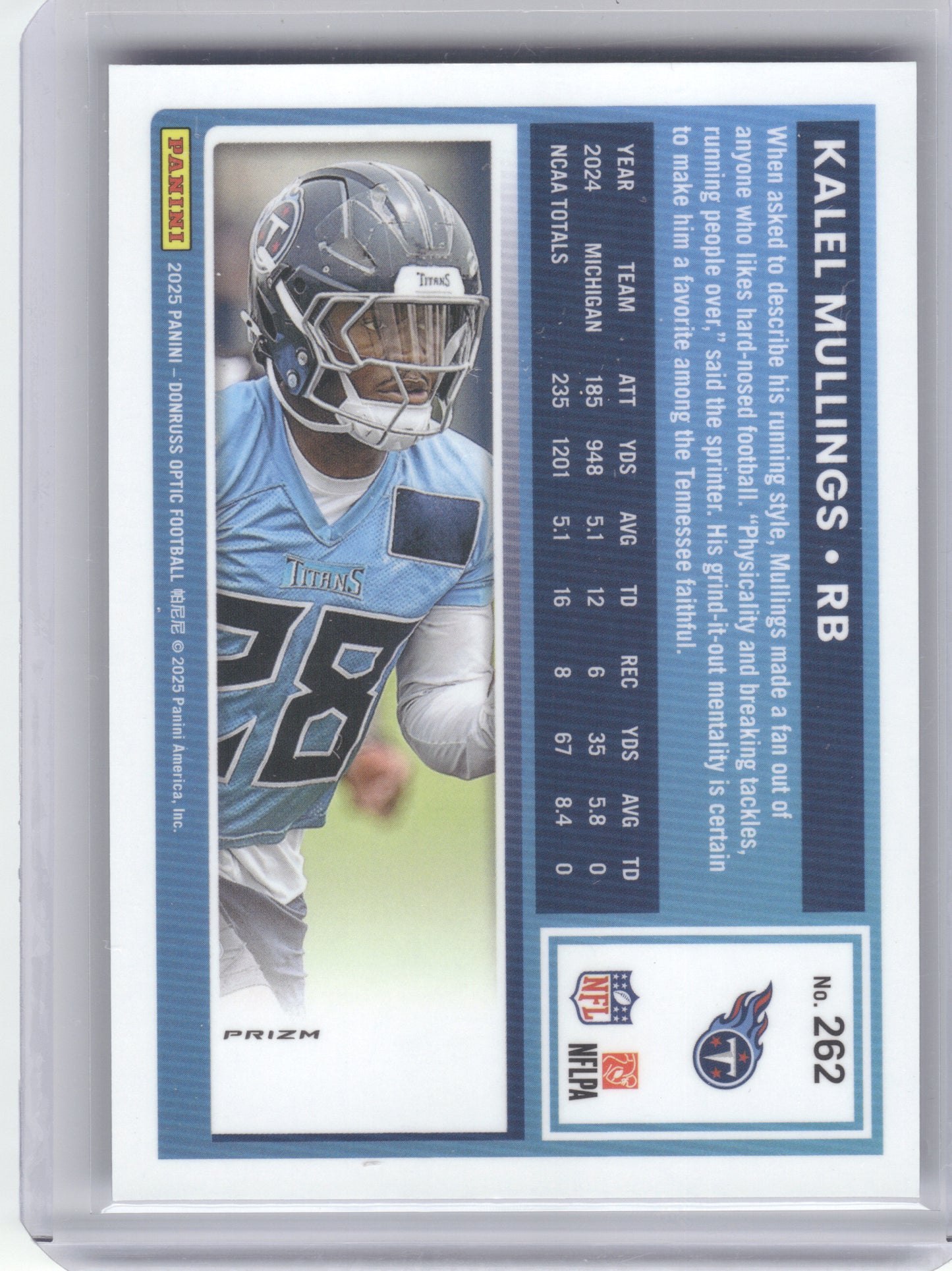 2025 Donruss Optic #262 Kalel Mullings Blue Hyper Tennessee Titans RC