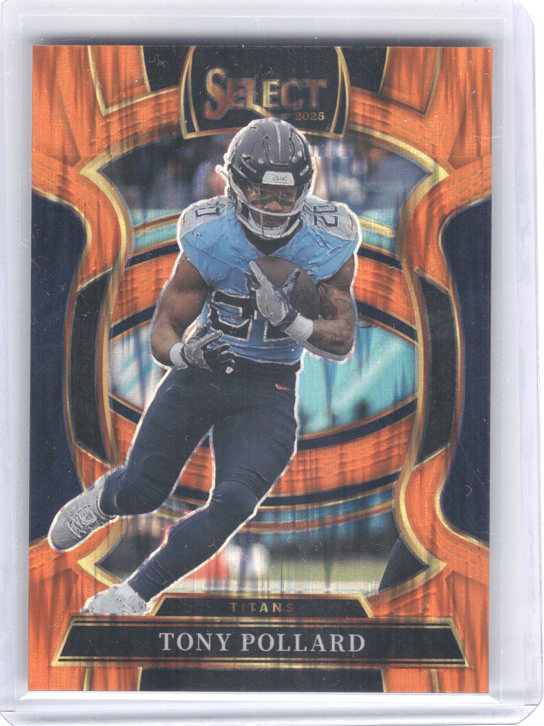 2025 Panini Select #25 Tony Pollard Orange Prizm Shock #/499 Tennessee Titans SN