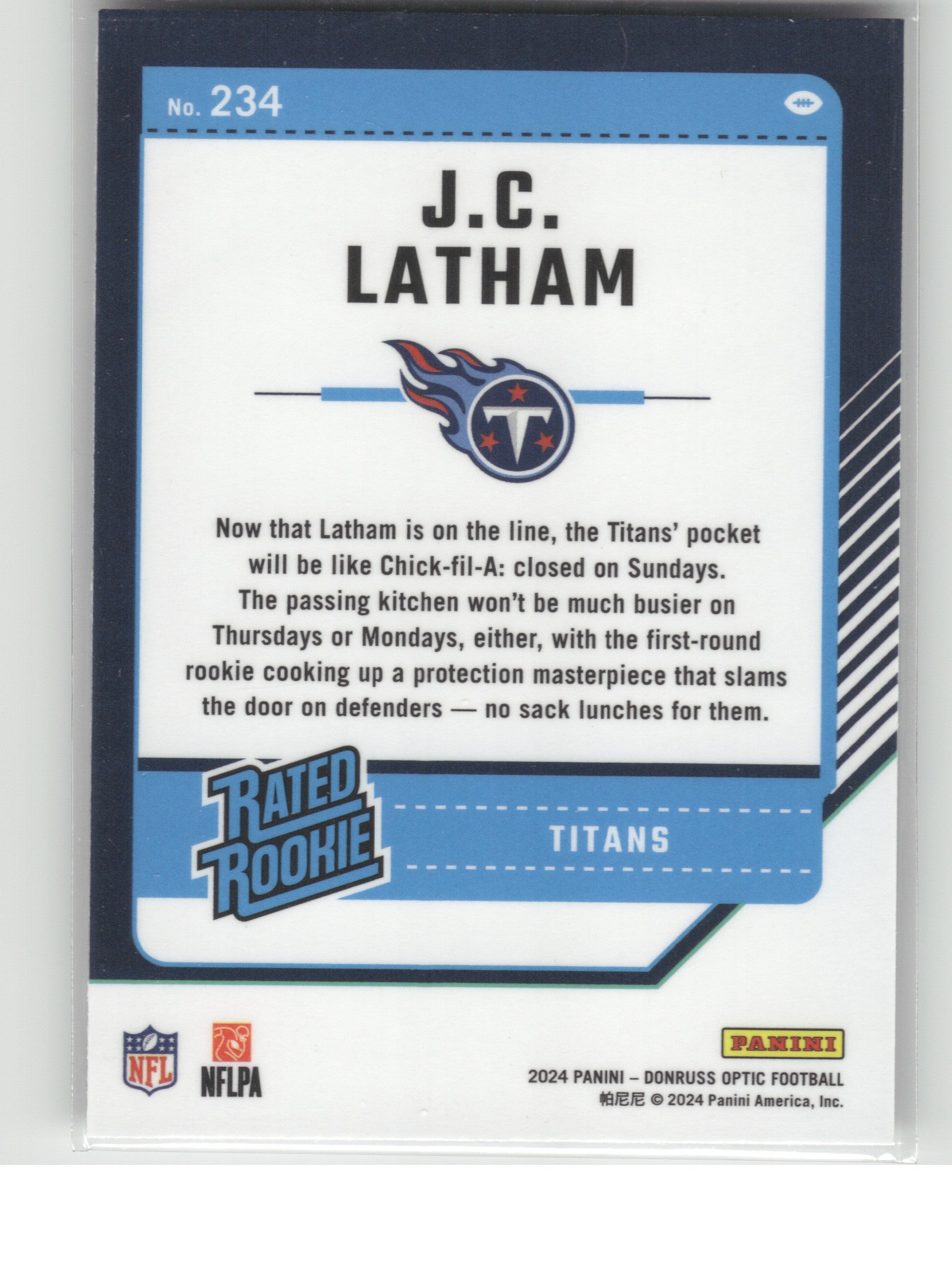2024 Donruss Optic #234 J.C. Latham Tennessee Titans RC