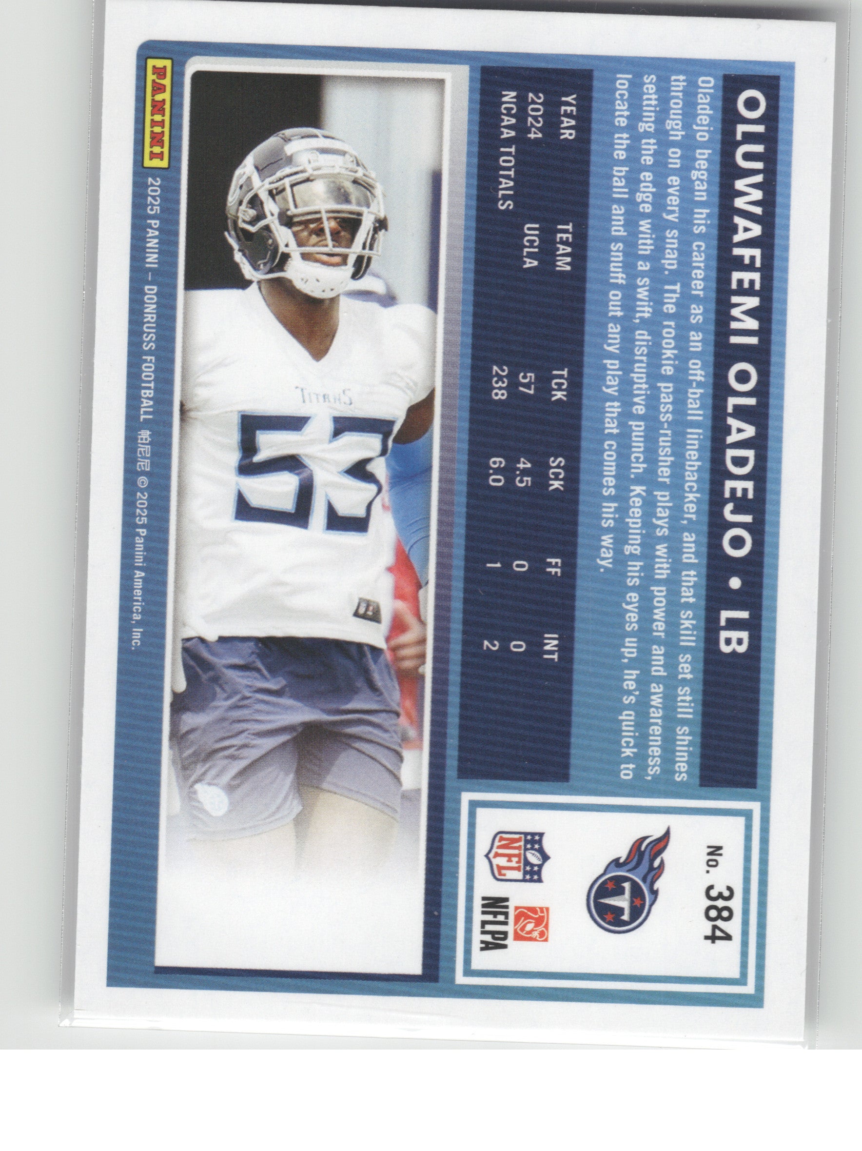 2025 Donruss #384 Oluwafemi Oladejo Tennessee Titans RC