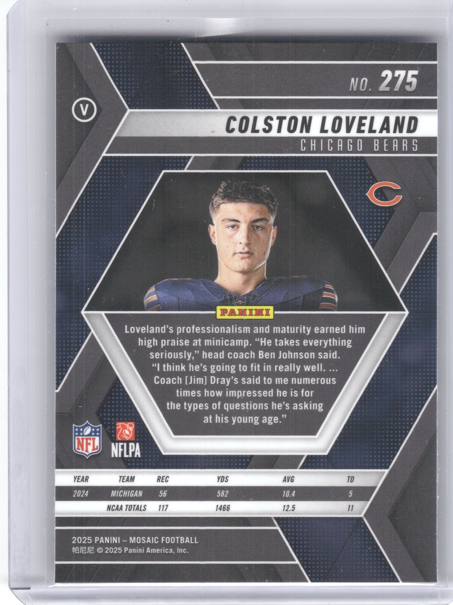 2025 Panini Mosaic #275 Colston Loveland Variation Chicago Bears RC
