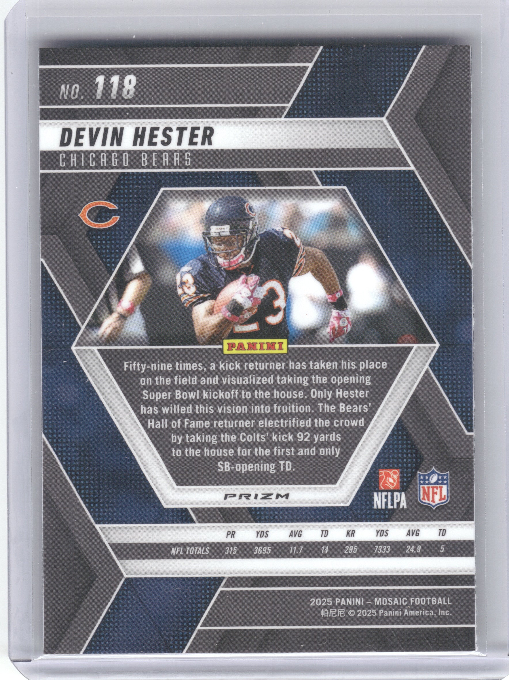 2025 Panini Mosaic #118 Devin Hester Mosaic Green Chicago Bears