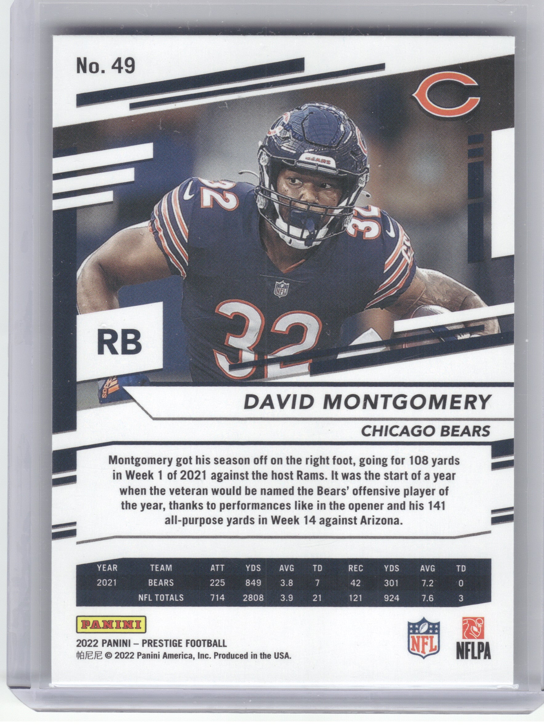 2022 Panini Prestige #49 David Montgomery Xtra Points Astral Chicago Bears
