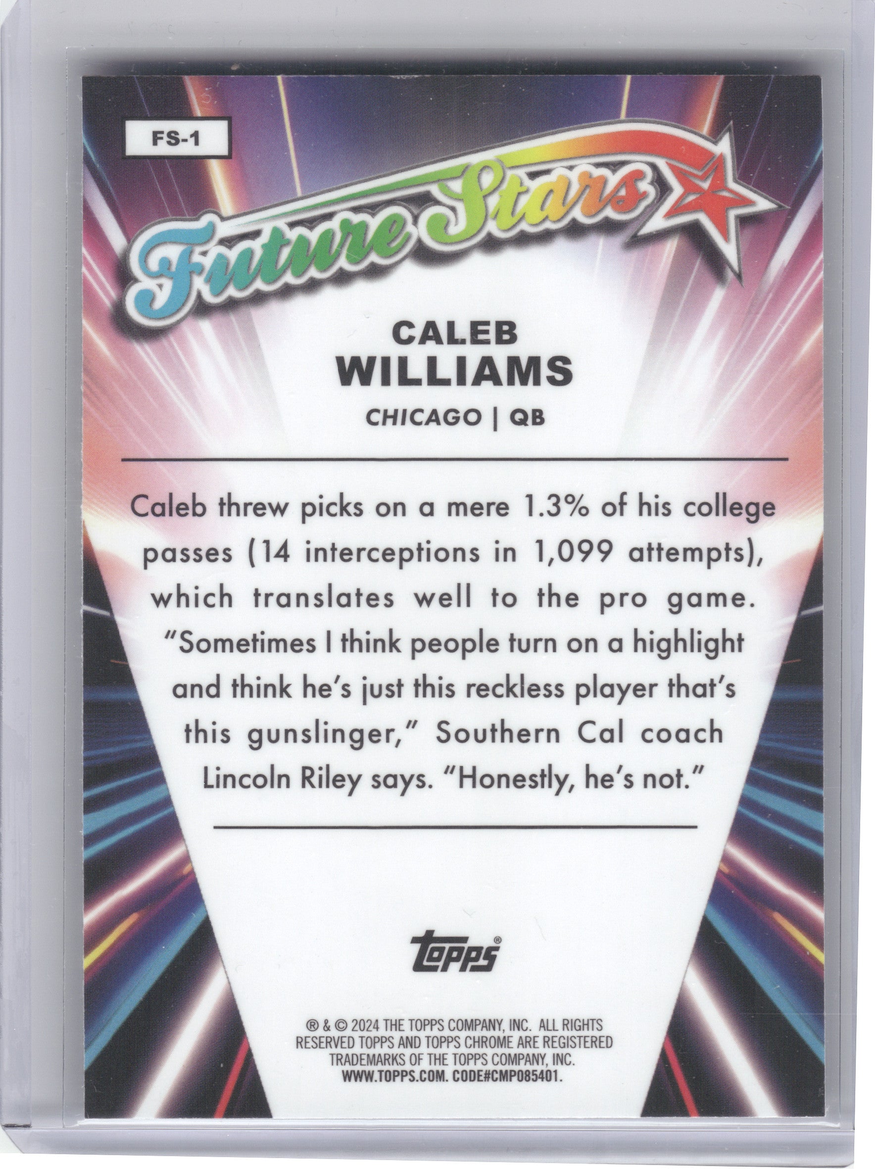 2024 Topps Chrome #FS-1 Caleb Williams Future Stars Chicago Bears
