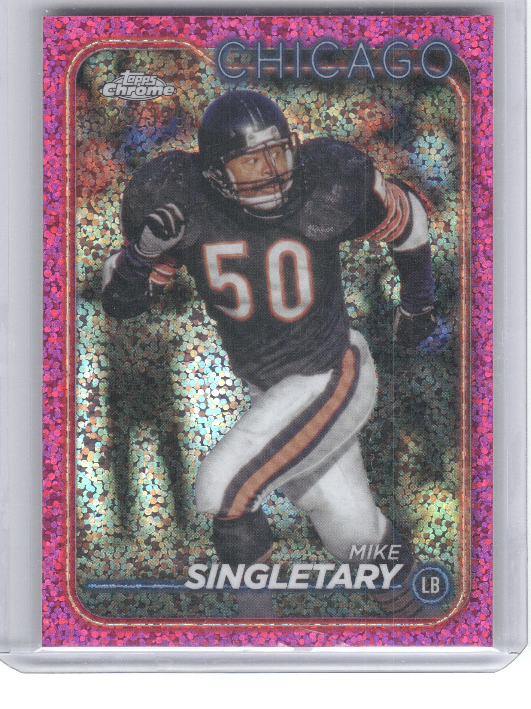 2024 Topps Chrome #20 Mike Singletary Magenta Speckle Refractor #/399 Chicago Bears SN