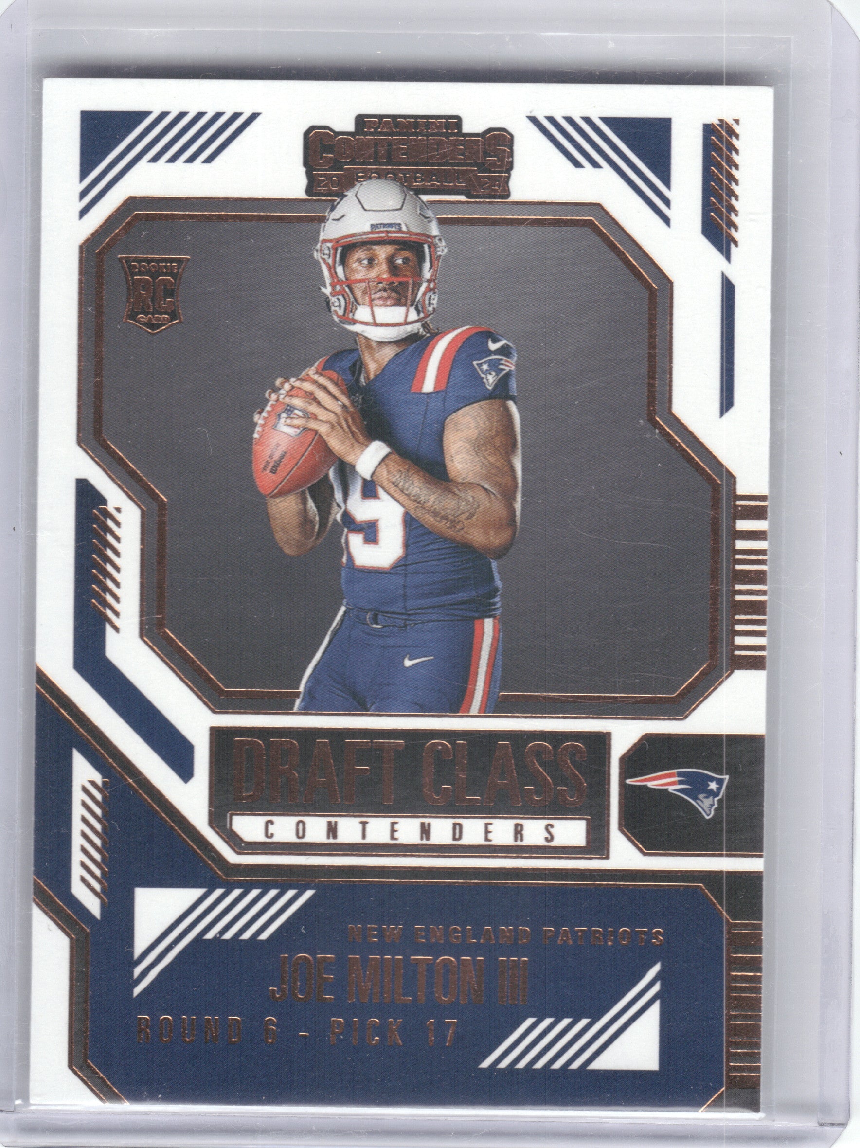 2024 Panini Contenders #11 Joe Milton III Draft Class Contenders Bronze New England Patriots