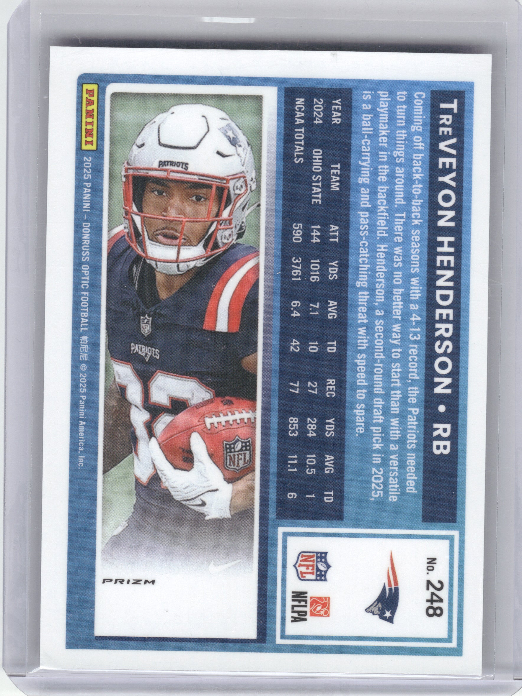 2025 Donruss Optic #248 TreVeyon Henderson Blue Hyper New England Patriots RC