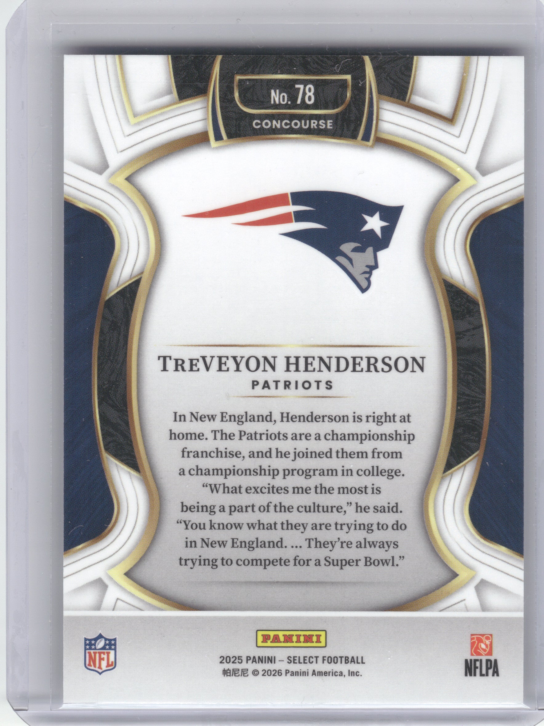 2025 Panini Select #78 TreVeyon Henderson New England Patriots RC