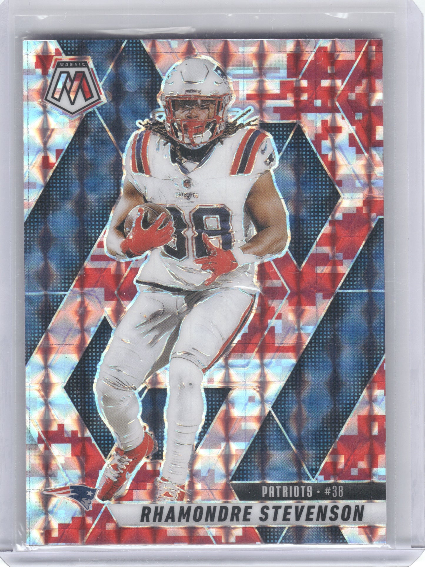 2025 Panini Mosaic #196 Rhamondre Stevenson Mosaic Camo Red New England Patriots