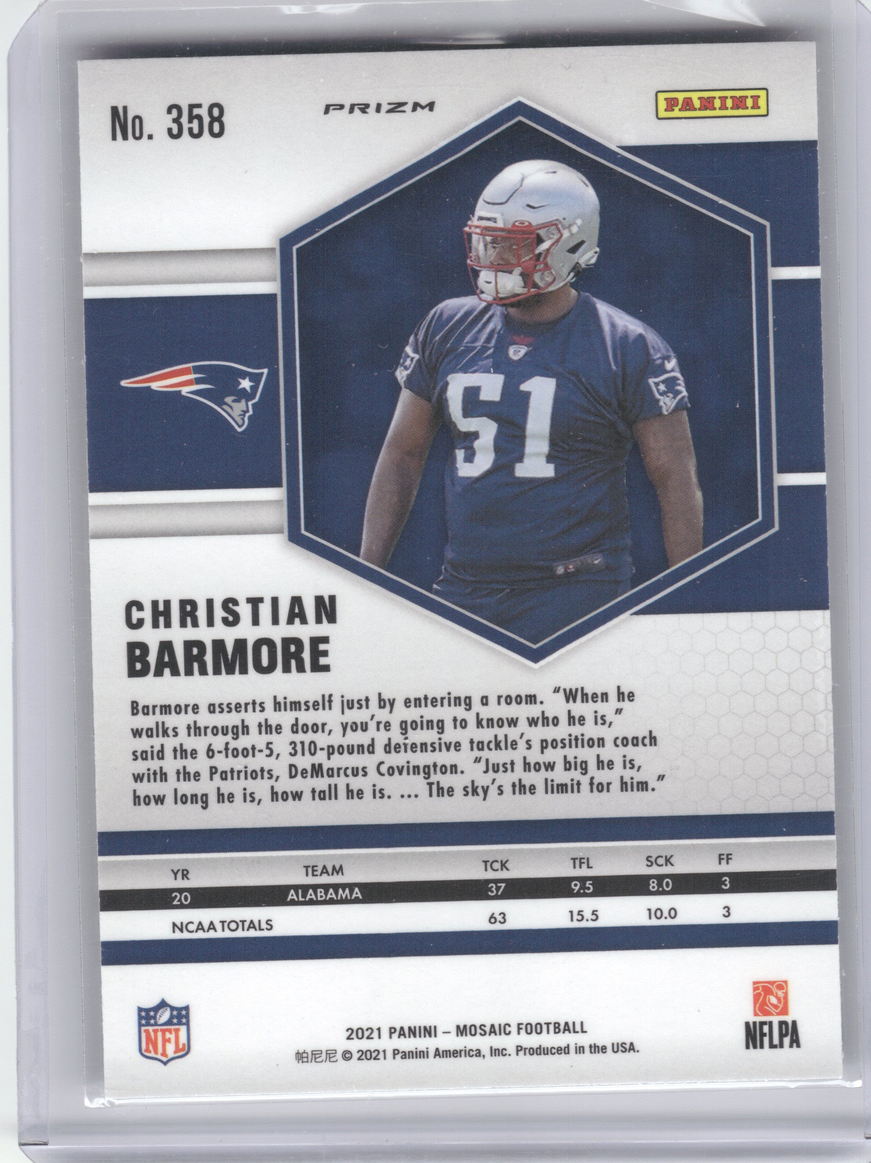2021 Panini Mosaic #358 Christian Barmore Prizm Reactive Yellow New England Patriots RC