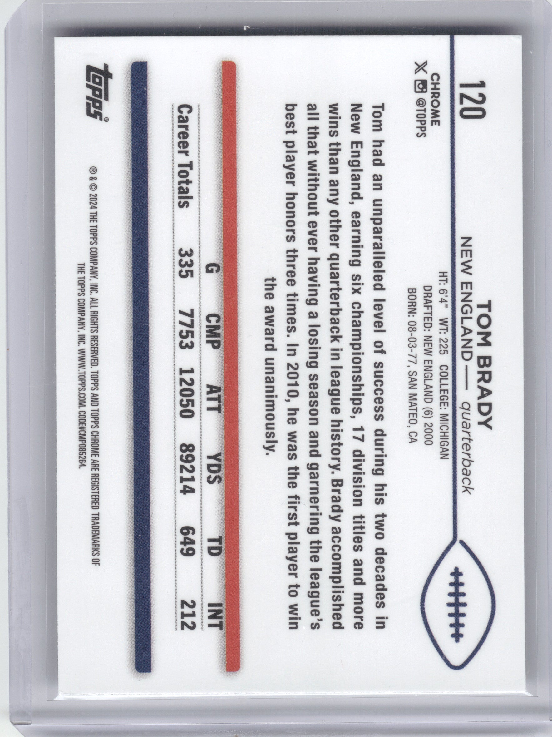 2024 Topps Chrome #120 Tom Brady New England Patriots