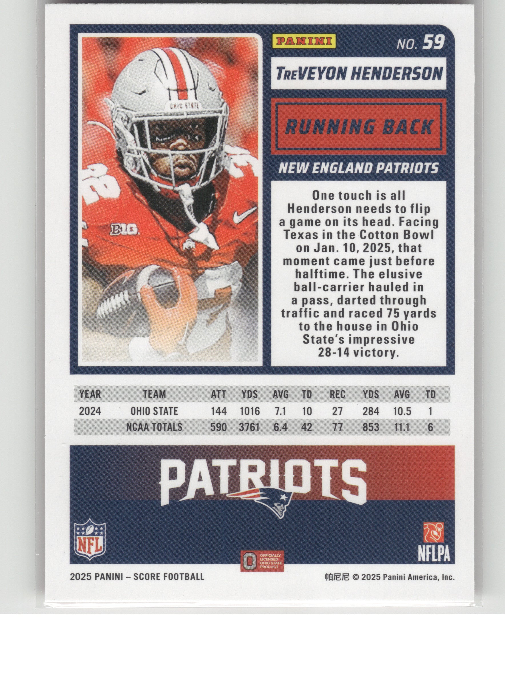 2025 Score-A-Treat #59 TreVeyon Henderson New England Patriots RC
