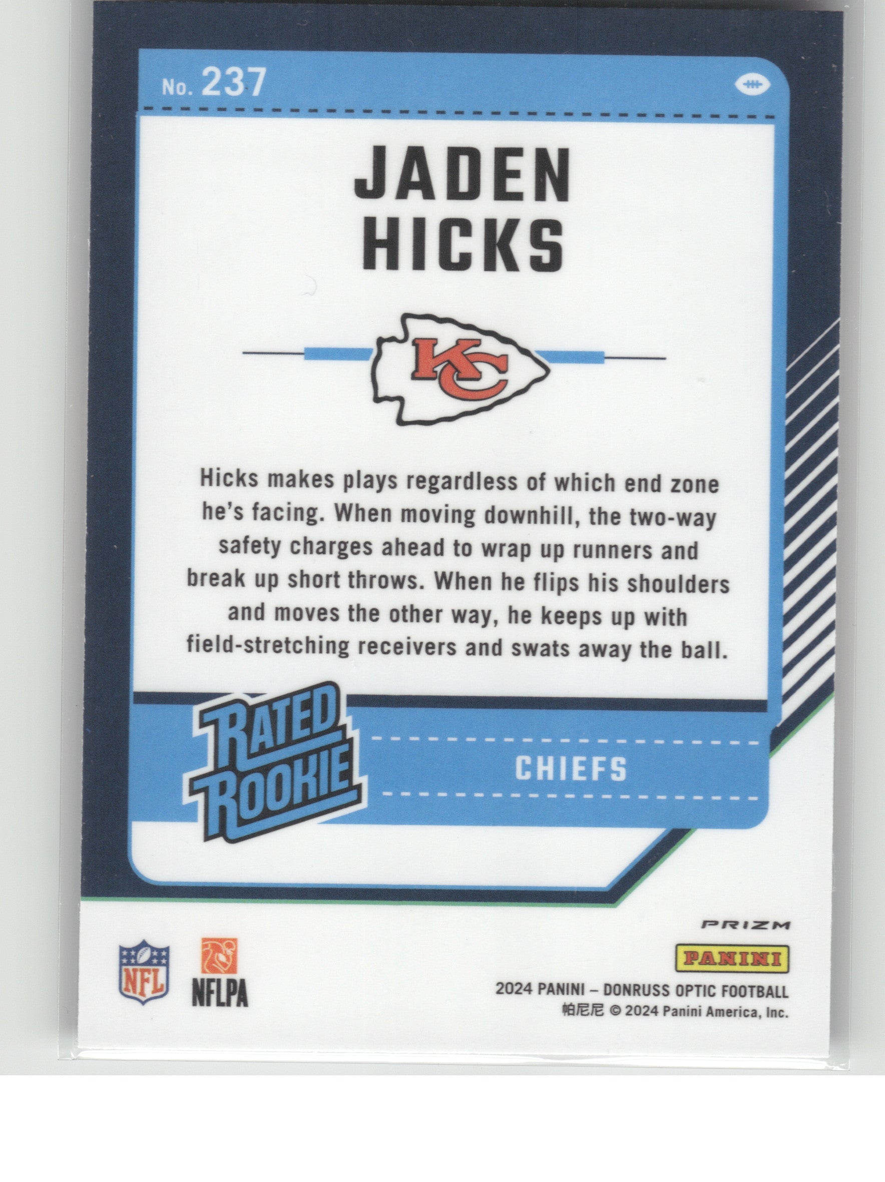 2024 Donruss Optic #237 Jaden Hicks Purple Shock Kansas City Chiefs