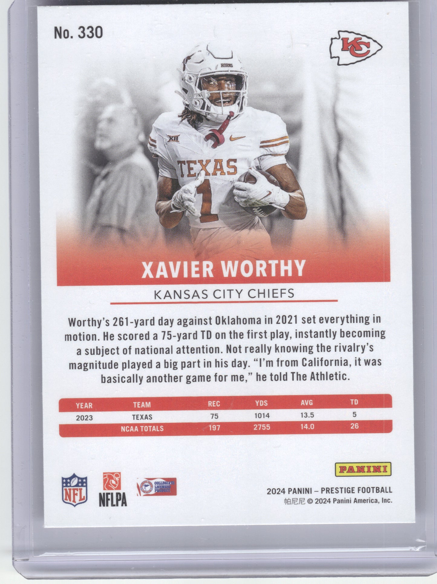 2024 Panini Prestige #330 Xavier Worthy Kansas City Chiefs RC