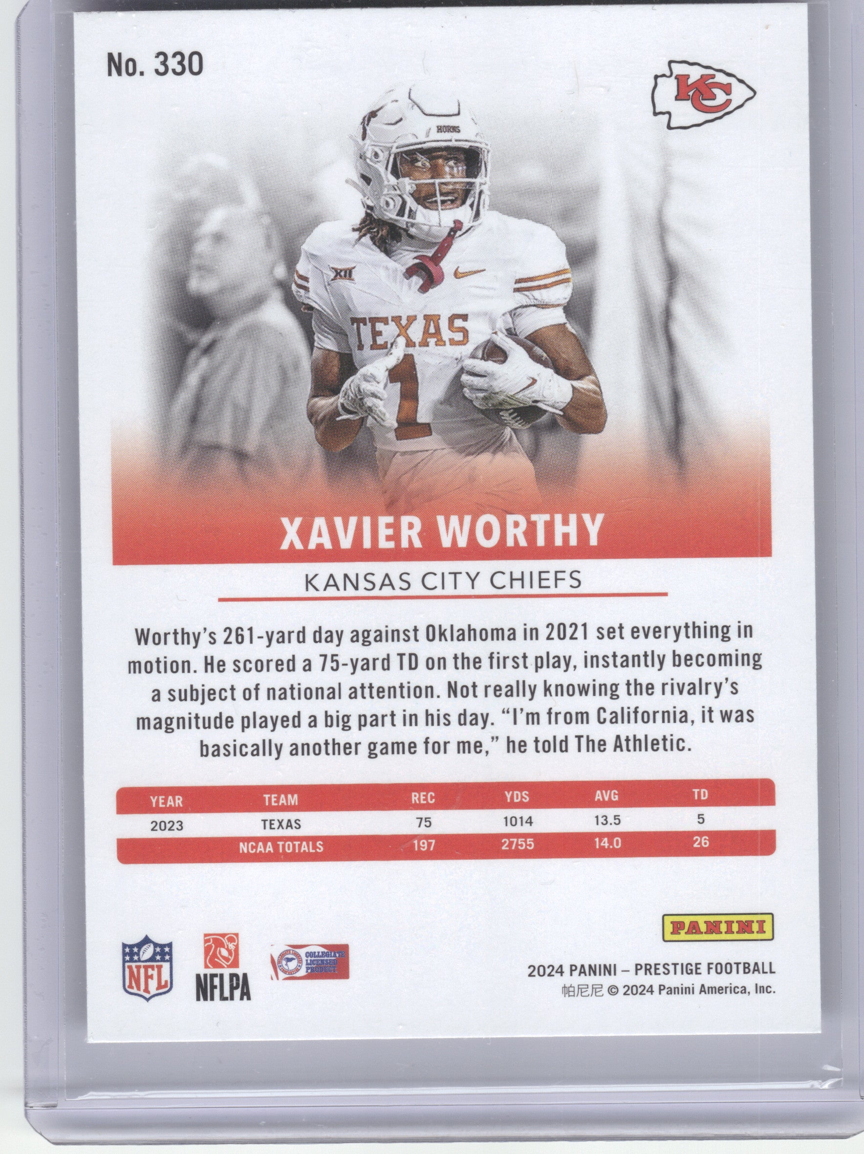 2024 Panini Prestige #330 Xavier Worthy Kansas City Chiefs RC