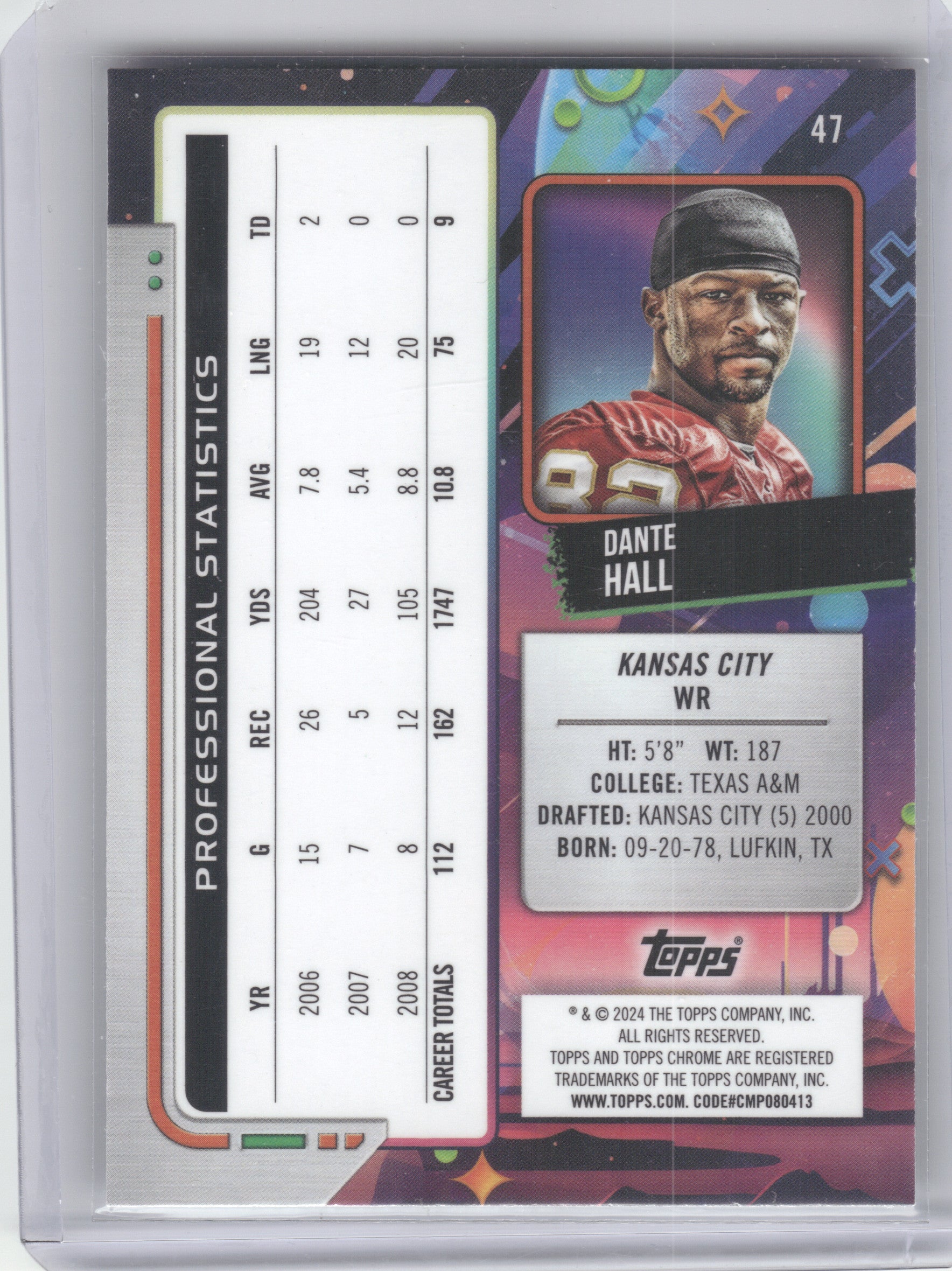 2024 Topps Chrome Cosmic #47 Dante Hall Nucleus Refractors Kansas City Chiefs