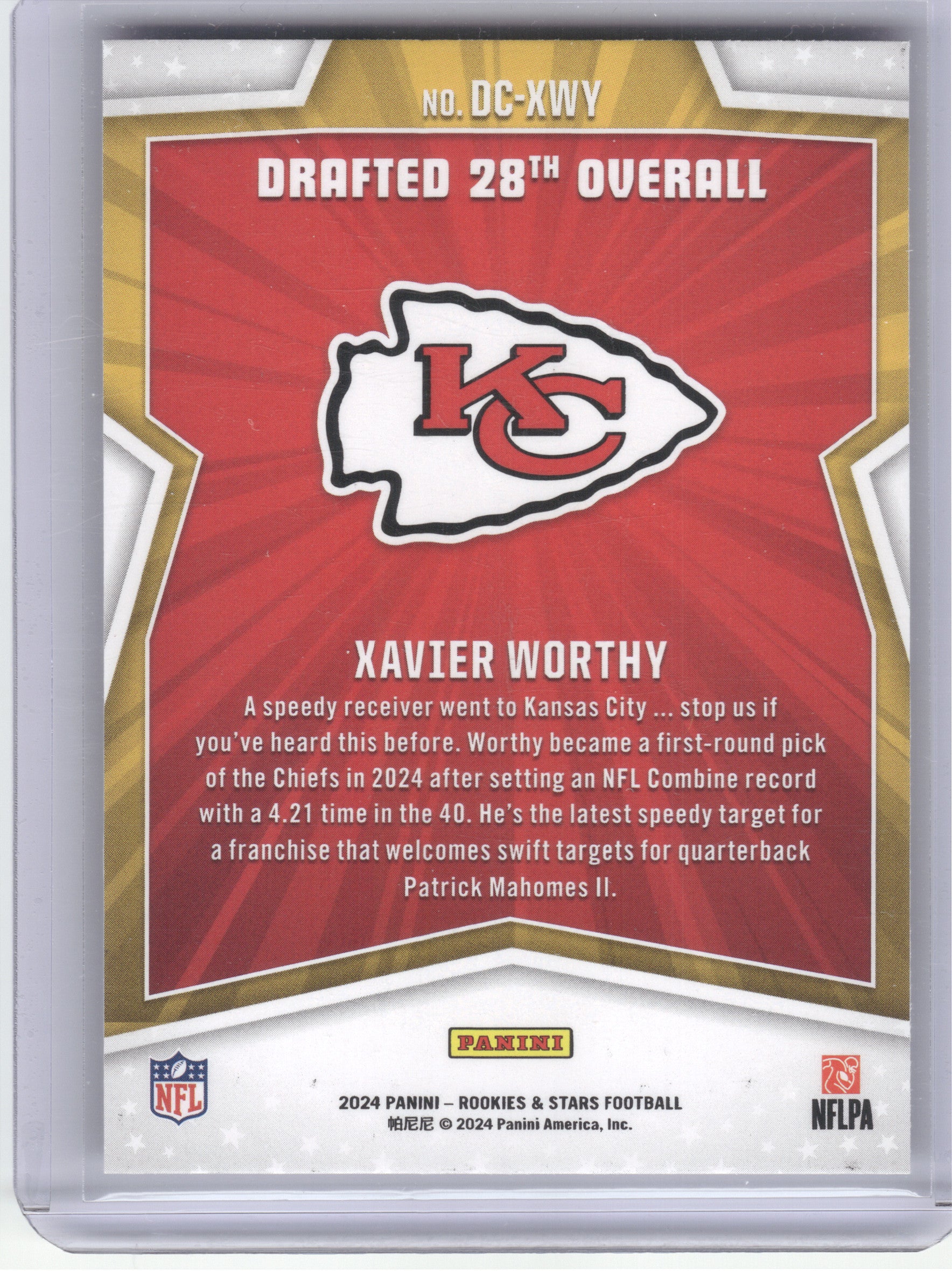2024 Panini Rookies & Stars #DC-XWY Xavier Worthy Draft Class Kansas City Chiefs