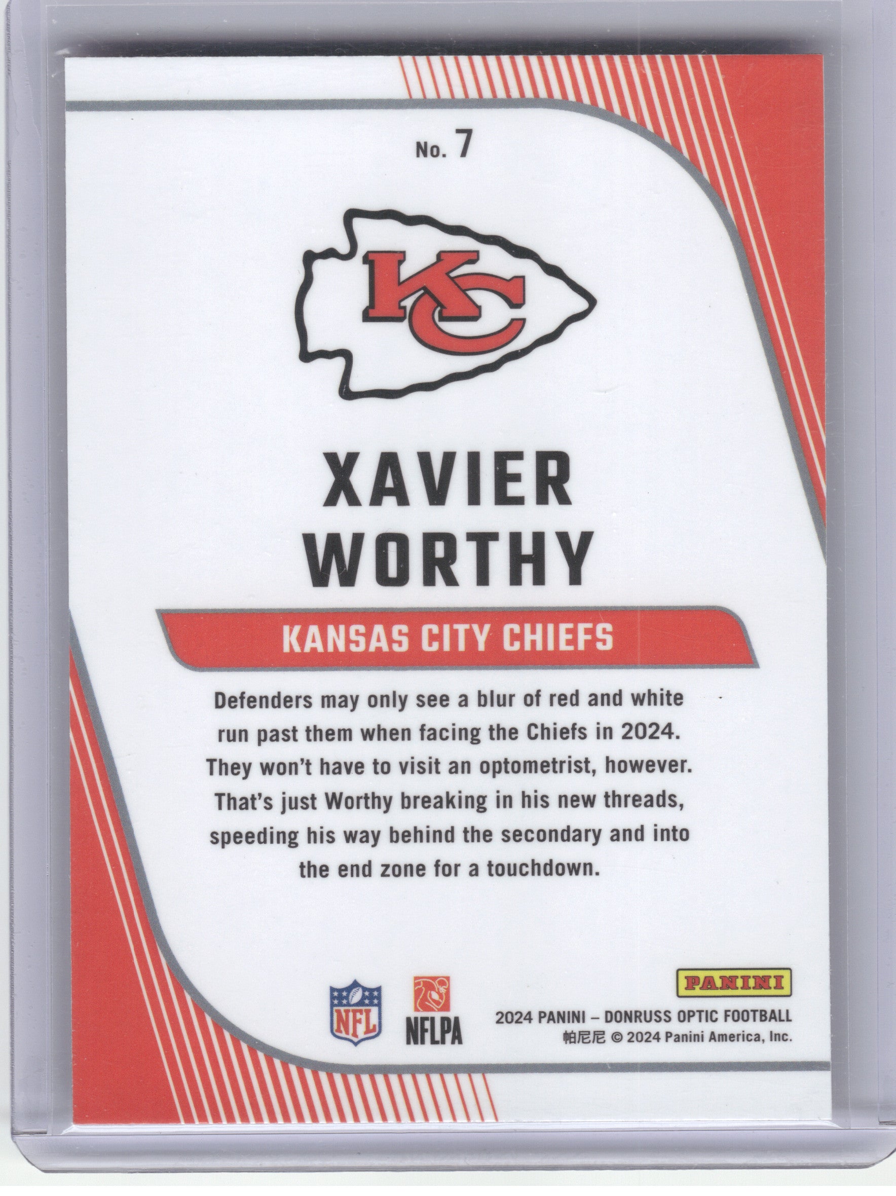 2024 Donruss Optic #7 Xavier Worthy Rookie Primary Colors Purple Stars #/25 Kansas City Chiefs SN
