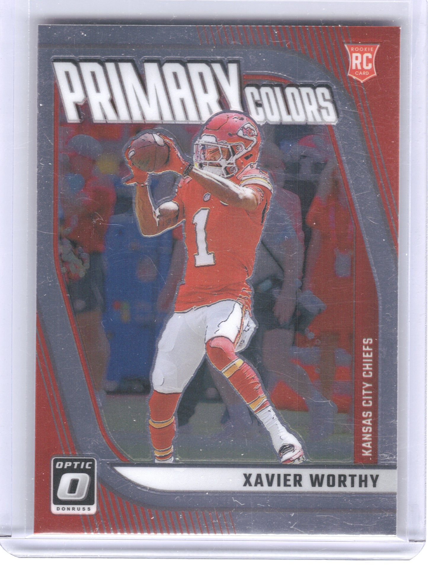 2024 Donruss Optic #7 Xavier Worthy Rookie Primary Colors Purple Stars #/25 Kansas City Chiefs SN