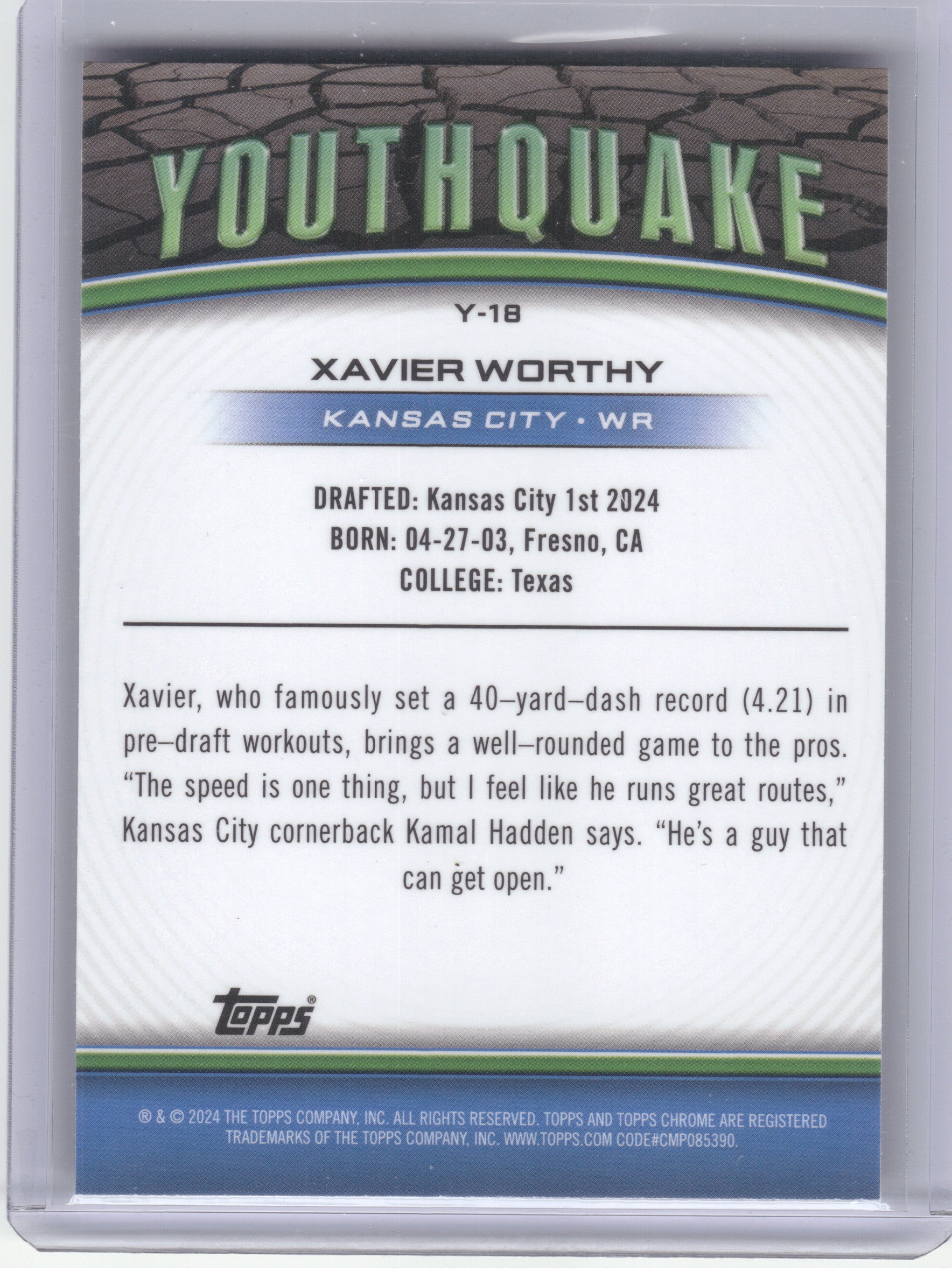 2024 Topps Chrome #Y-18 Xavier Worthy Youthquake X-Fractor Kansas City Chiefs