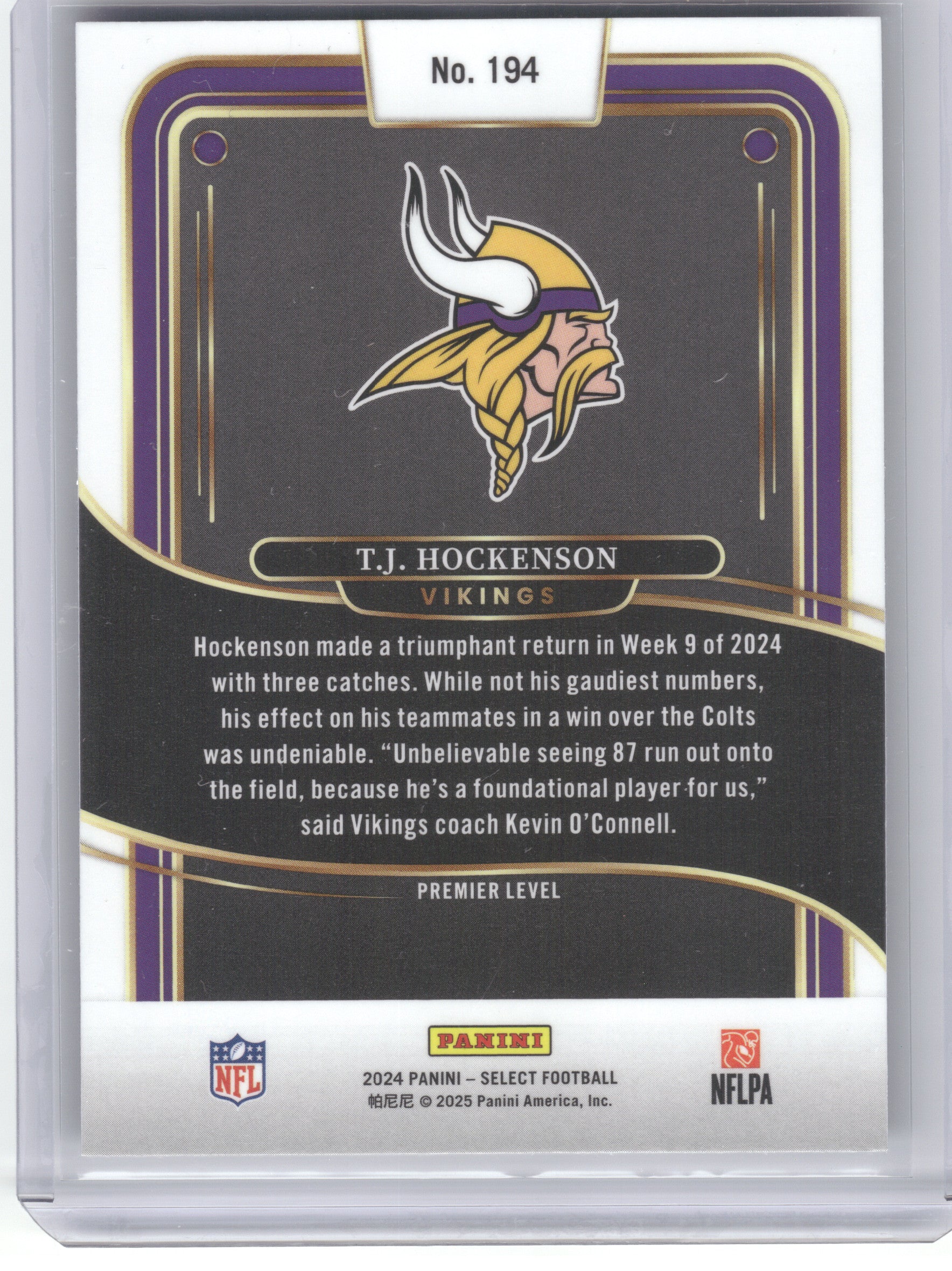 2024 Panini Select #194 T.J. Hockenson Minnesota Vikings