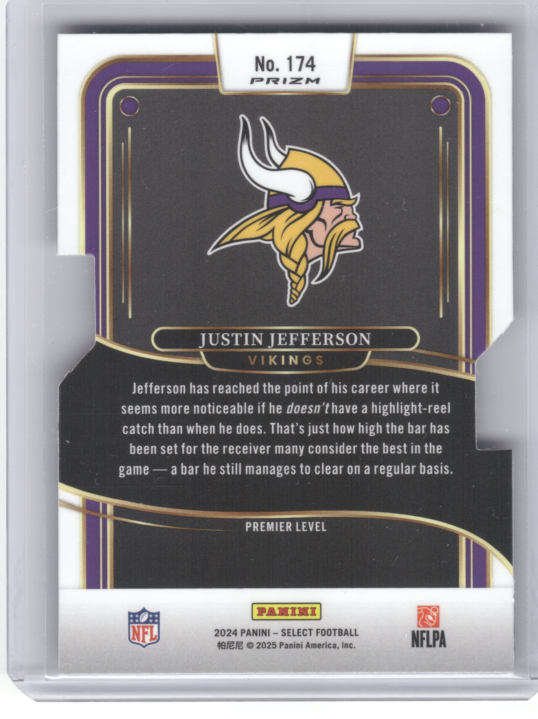 2024 Panini Select #174 Justin Jefferson Silver Prizm Die Cut Minnesota Vikings