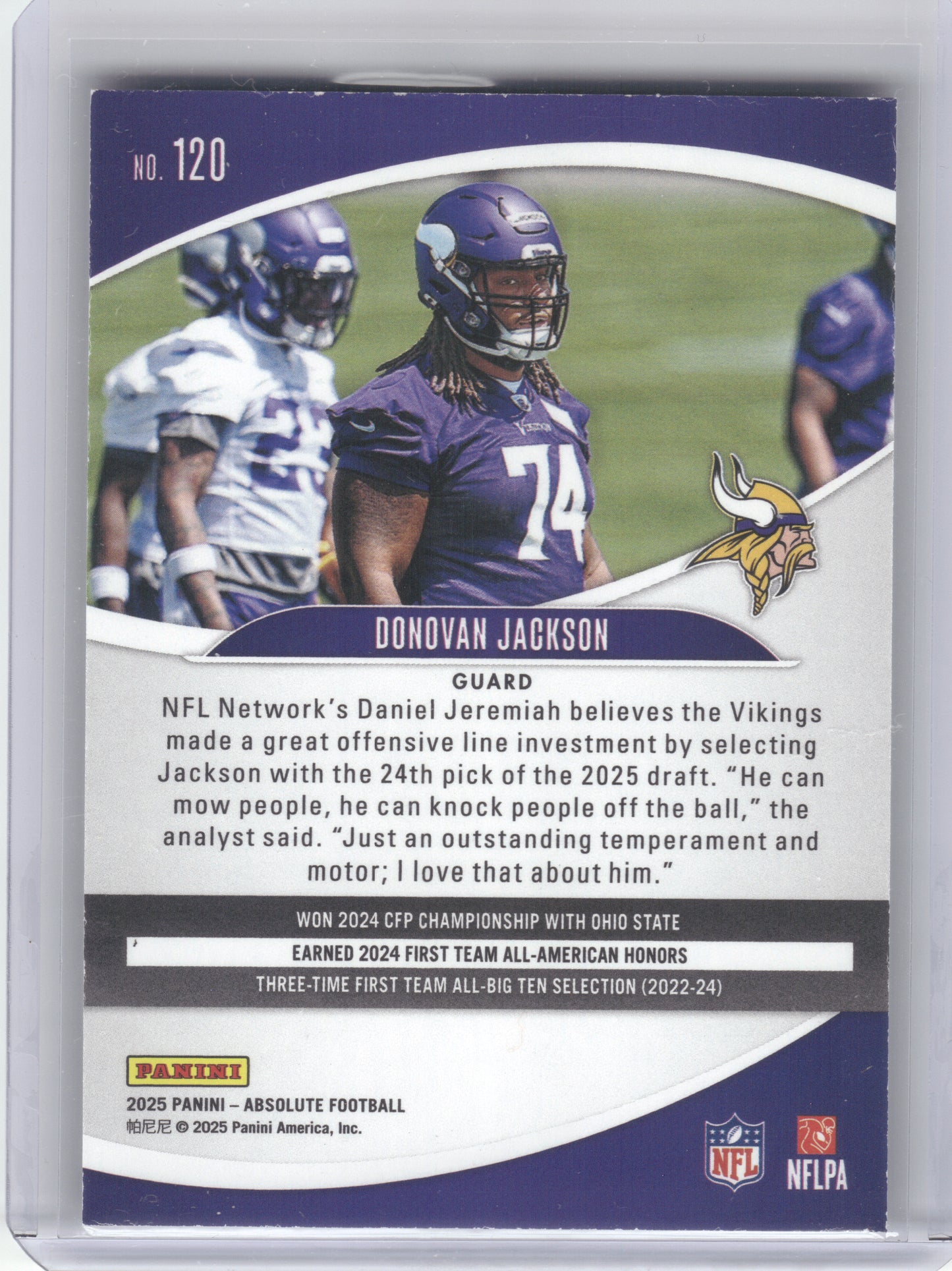 2025 Panini Absolute #120 Donovan Jackson Retail Minnesota Vikings RC