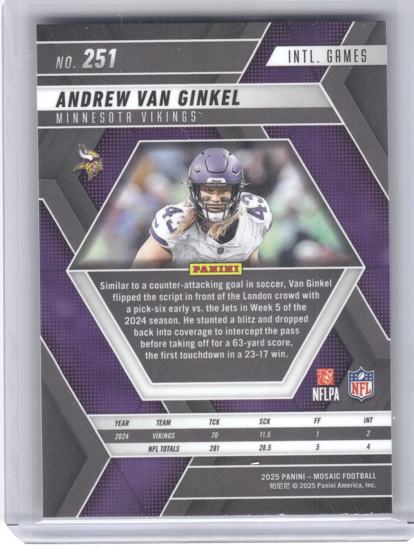 2025 Panini Mosaic #251 Andrew Van Ginkel Minnesota Vikings
