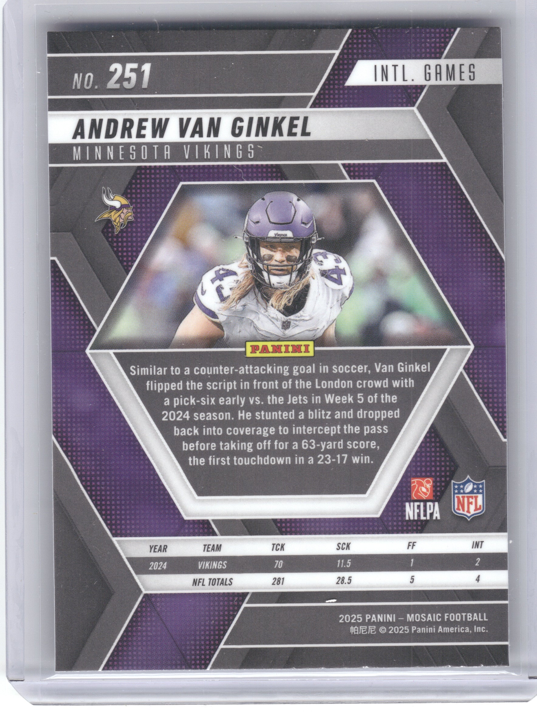 2025 Panini Mosaic #251 Andrew Van Ginkel Minnesota Vikings