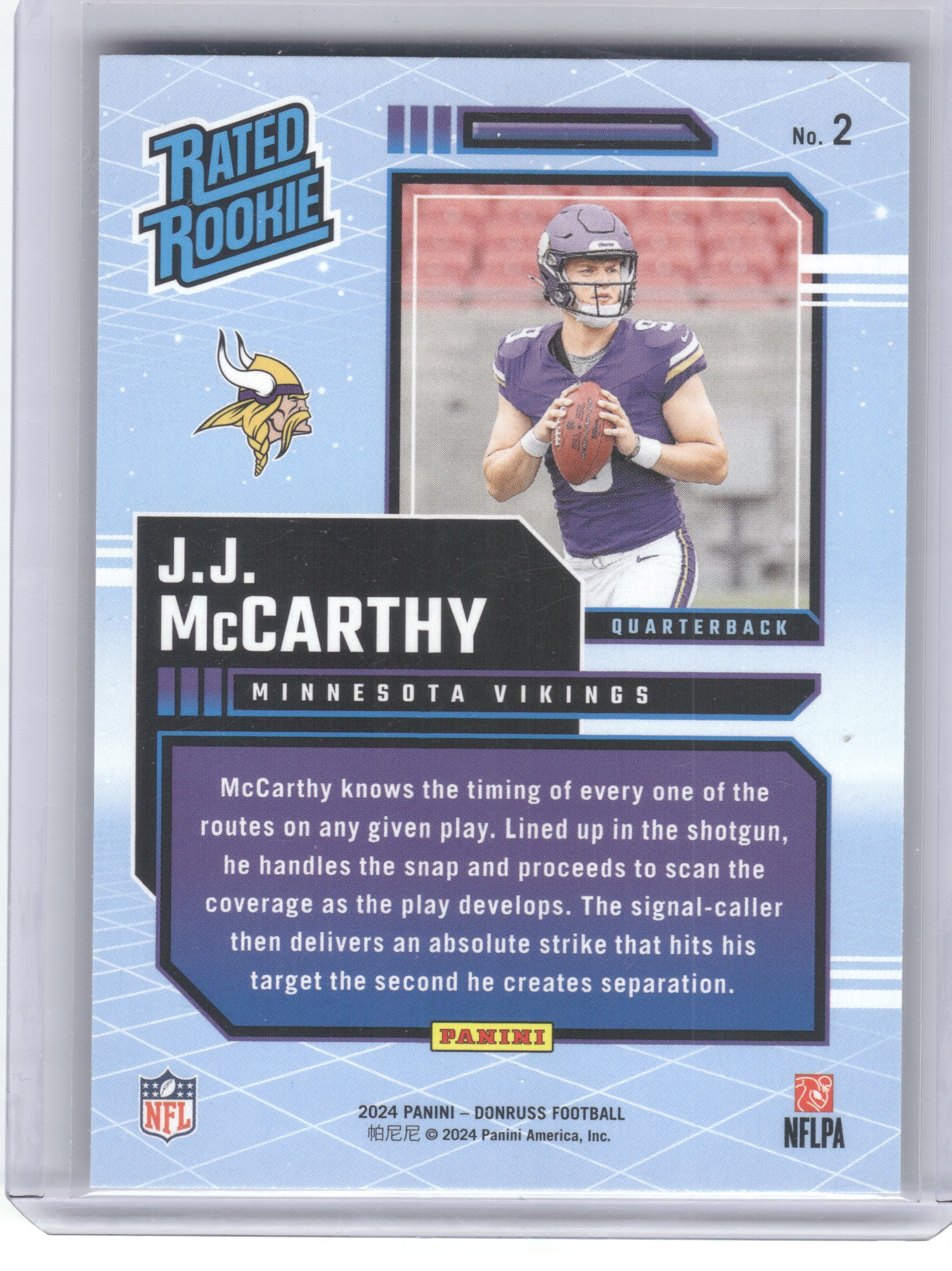 2024 Donruss #2 J.J. McCarthy Rated Rookies Retro Minnesota Vikings