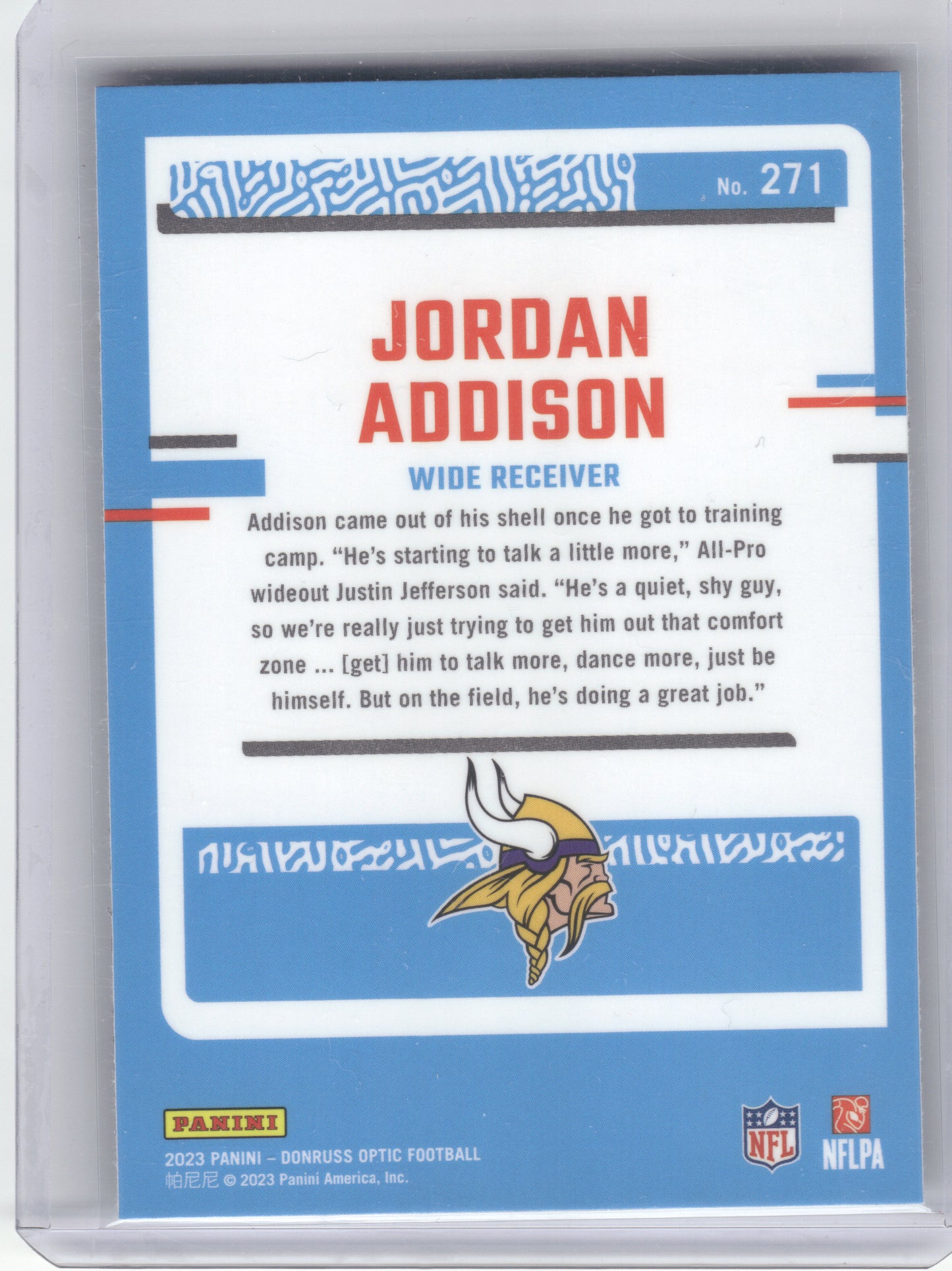2023 Donruss Optic #271 Jordan Addison Minnesota Vikings RC