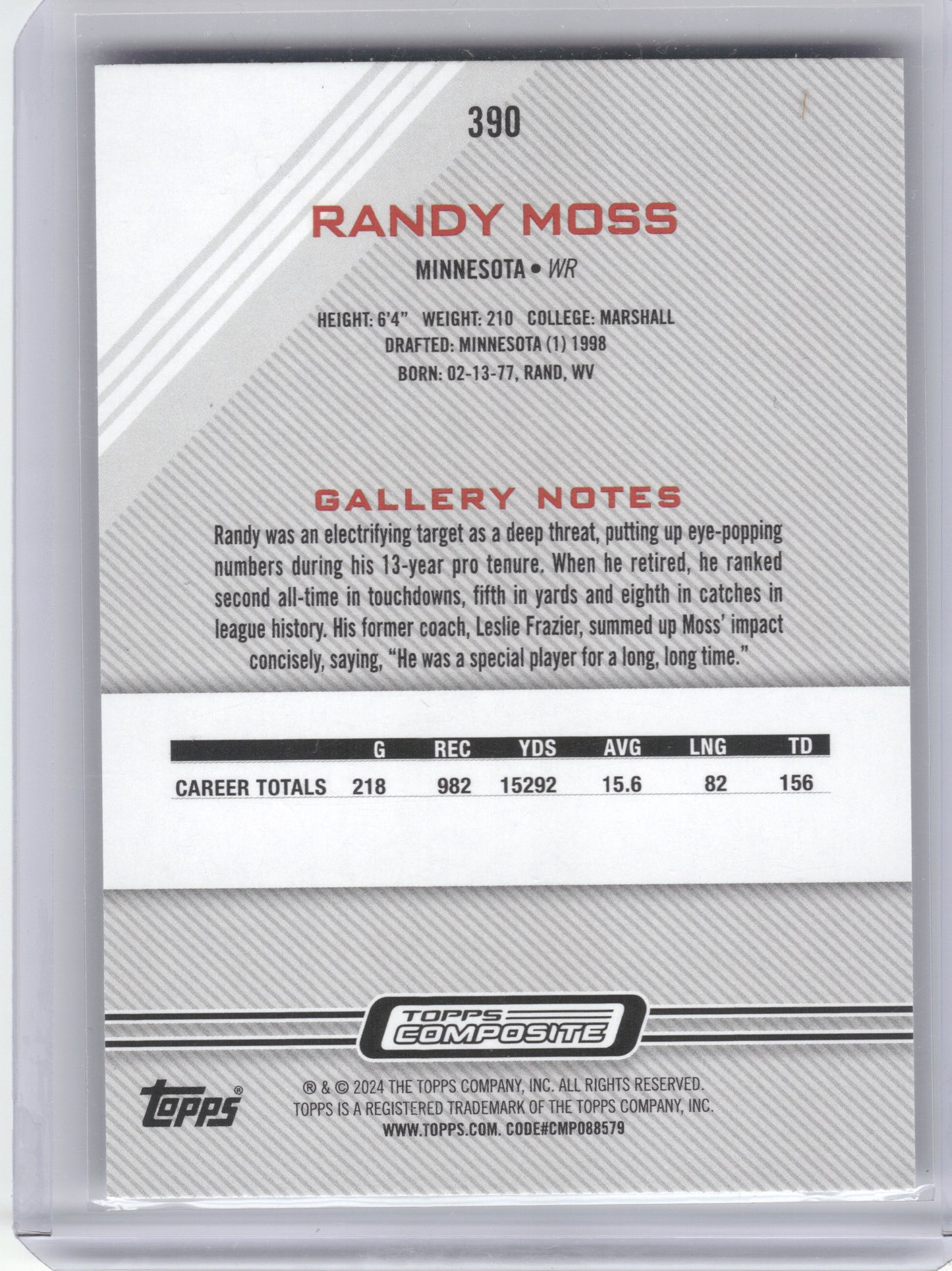 2023 Topps Composite #390 Randy Moss Heritage/Gallery Rainbow Foilboard Minnesota Vikings