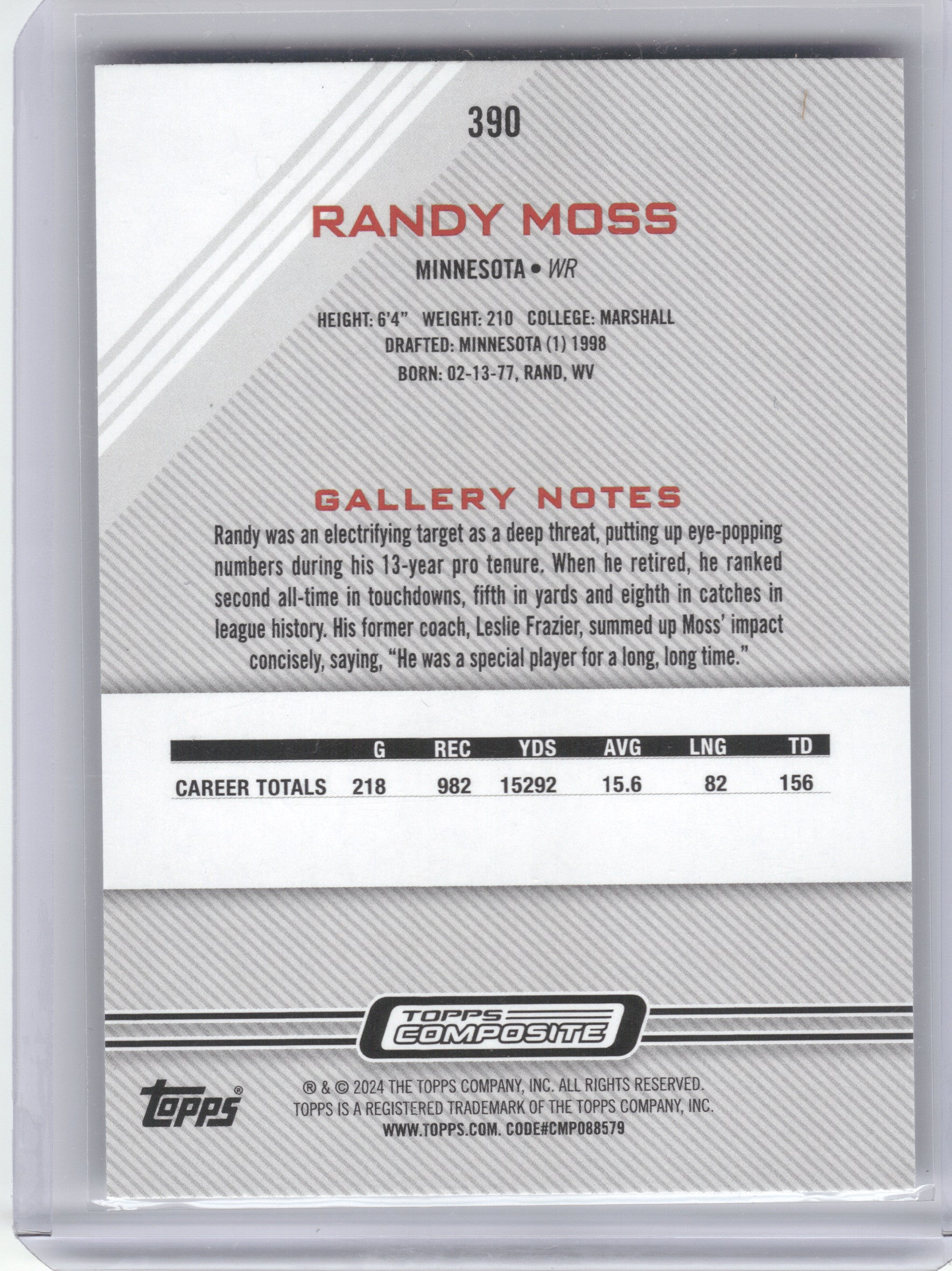 2023 Topps Composite #390 Randy Moss Heritage/Gallery Rainbow Foilboard Minnesota Vikings