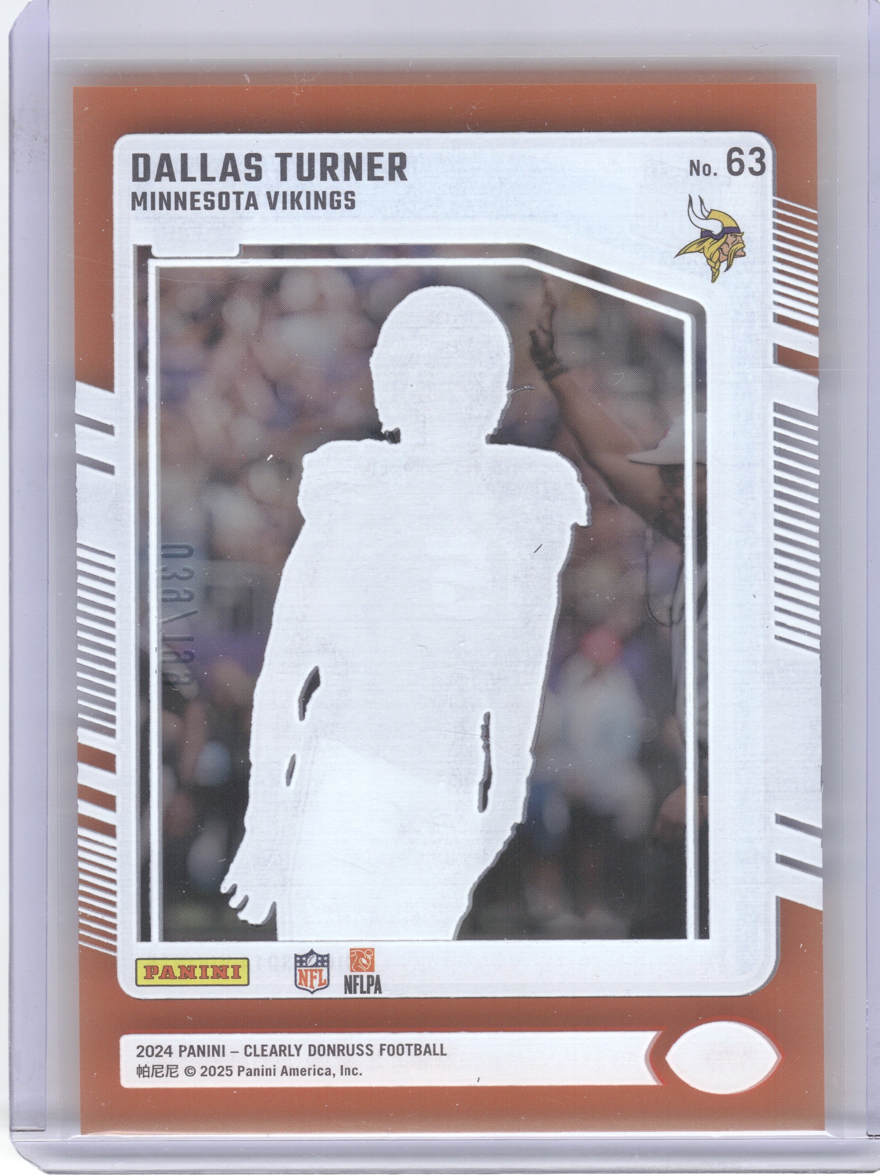 2024 Clearly Donruss #63 Dallas Turner Orange #/199 Minnesota Vikings SN,RC