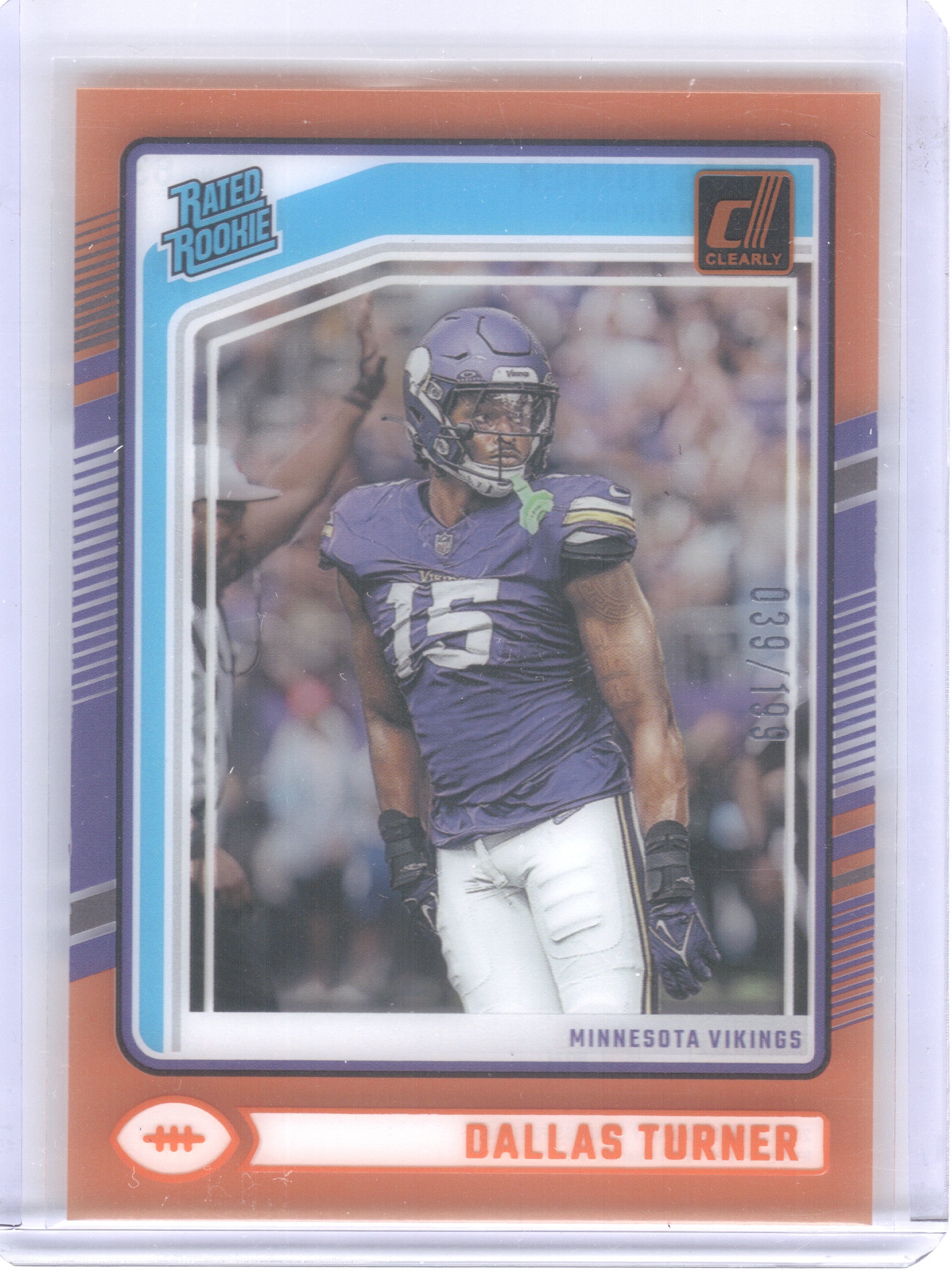 2024 Clearly Donruss #63 Dallas Turner Orange #/199 Minnesota Vikings SN,RC