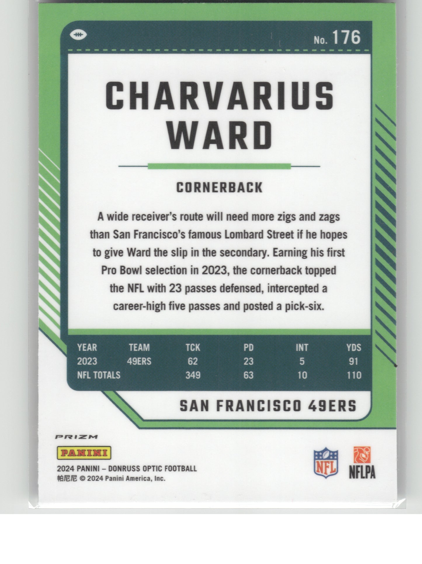 2024 Donruss Optic #176 Charvarius Ward Stars San Francisco 49ers