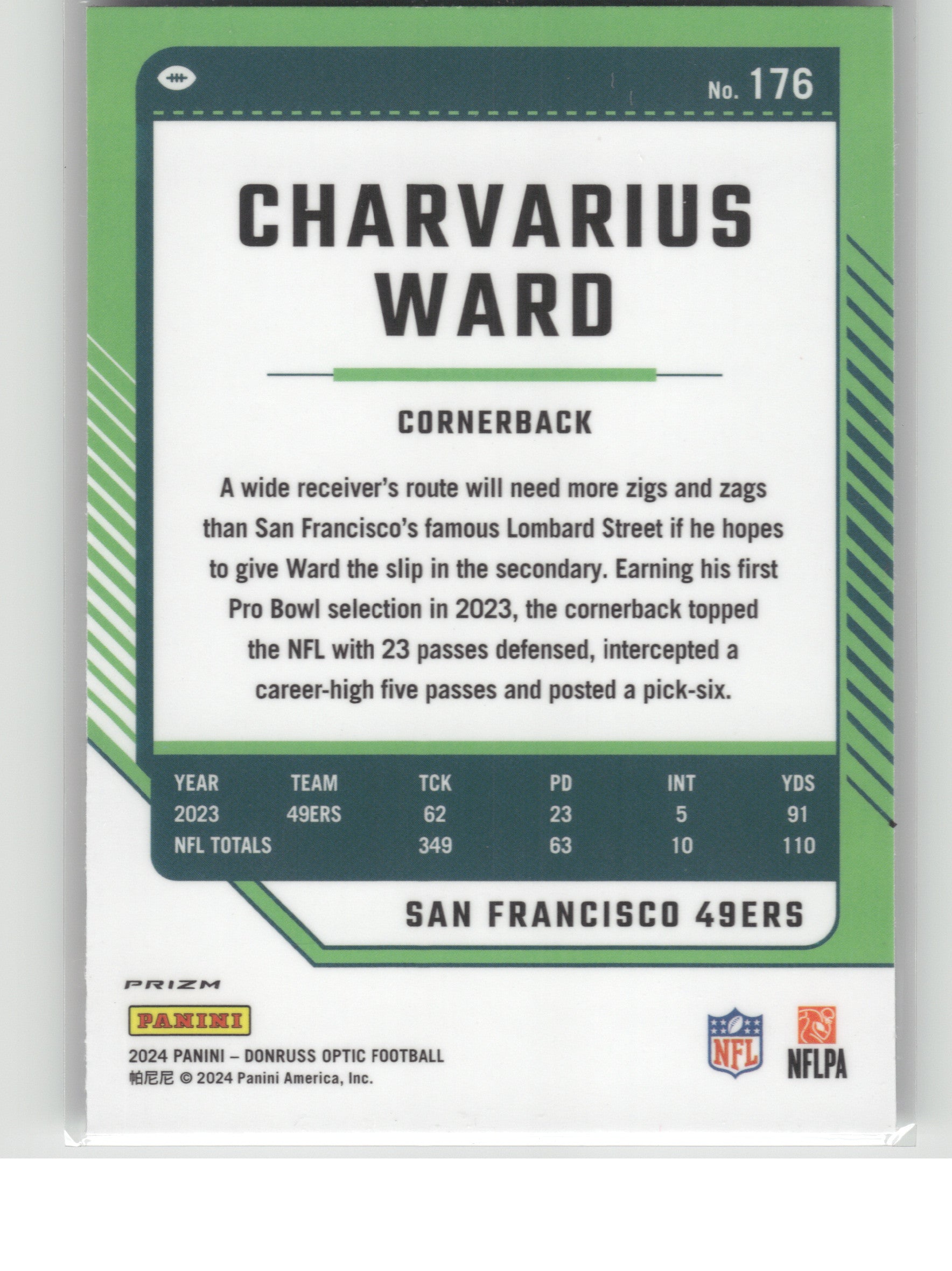 2024 Donruss Optic #176 Charvarius Ward Stars San Francisco 49ers