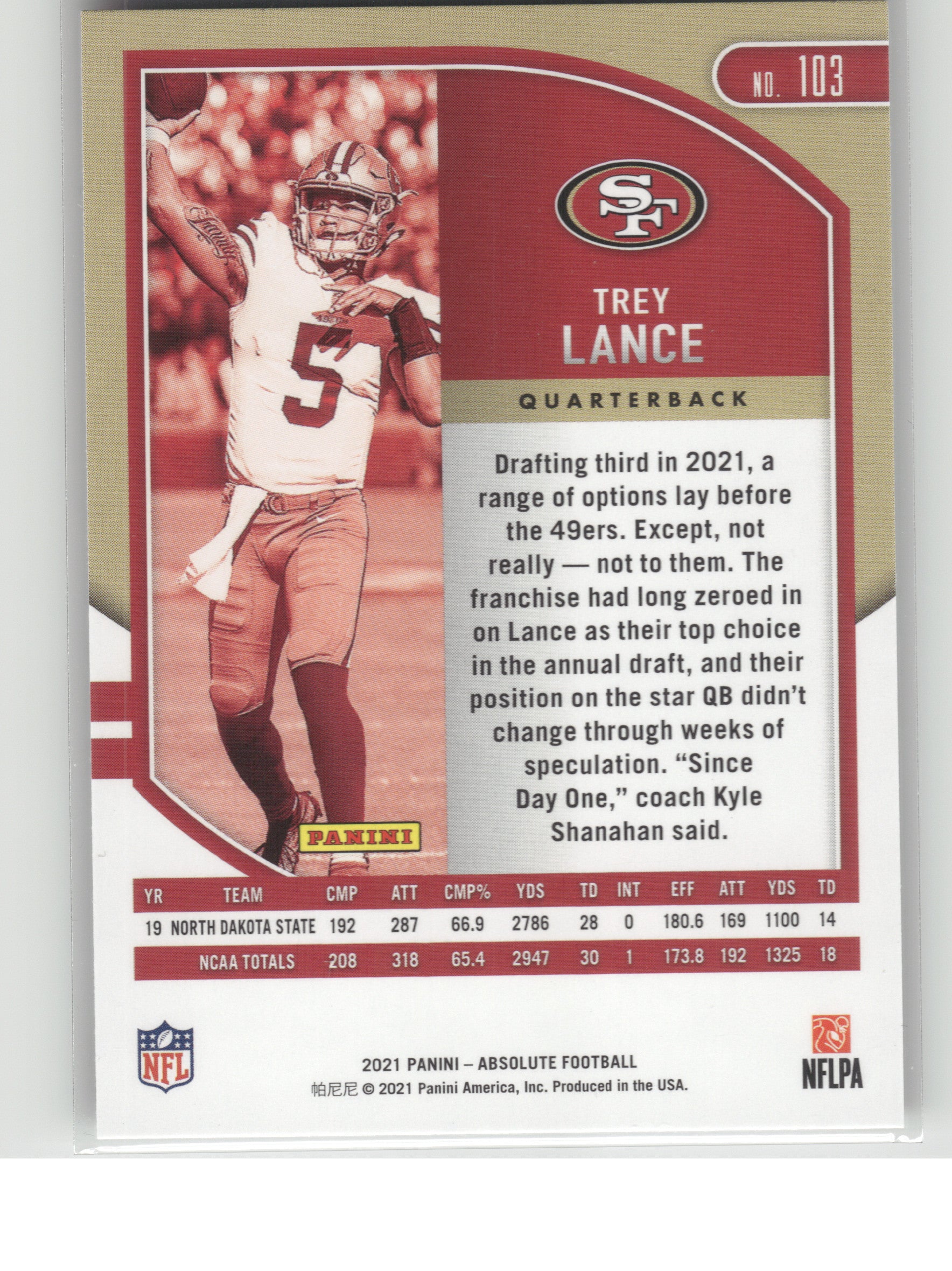 2021 Panini Absolute #103 Trey Lance Retail San Francisco 49ers RC
