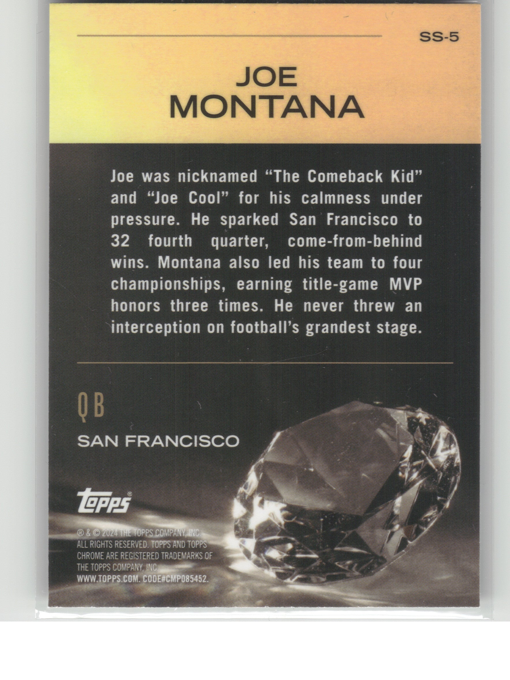 2024 Topps Chrome #SS-5 Joe Montana Sunday Swag San Francisco 49ers