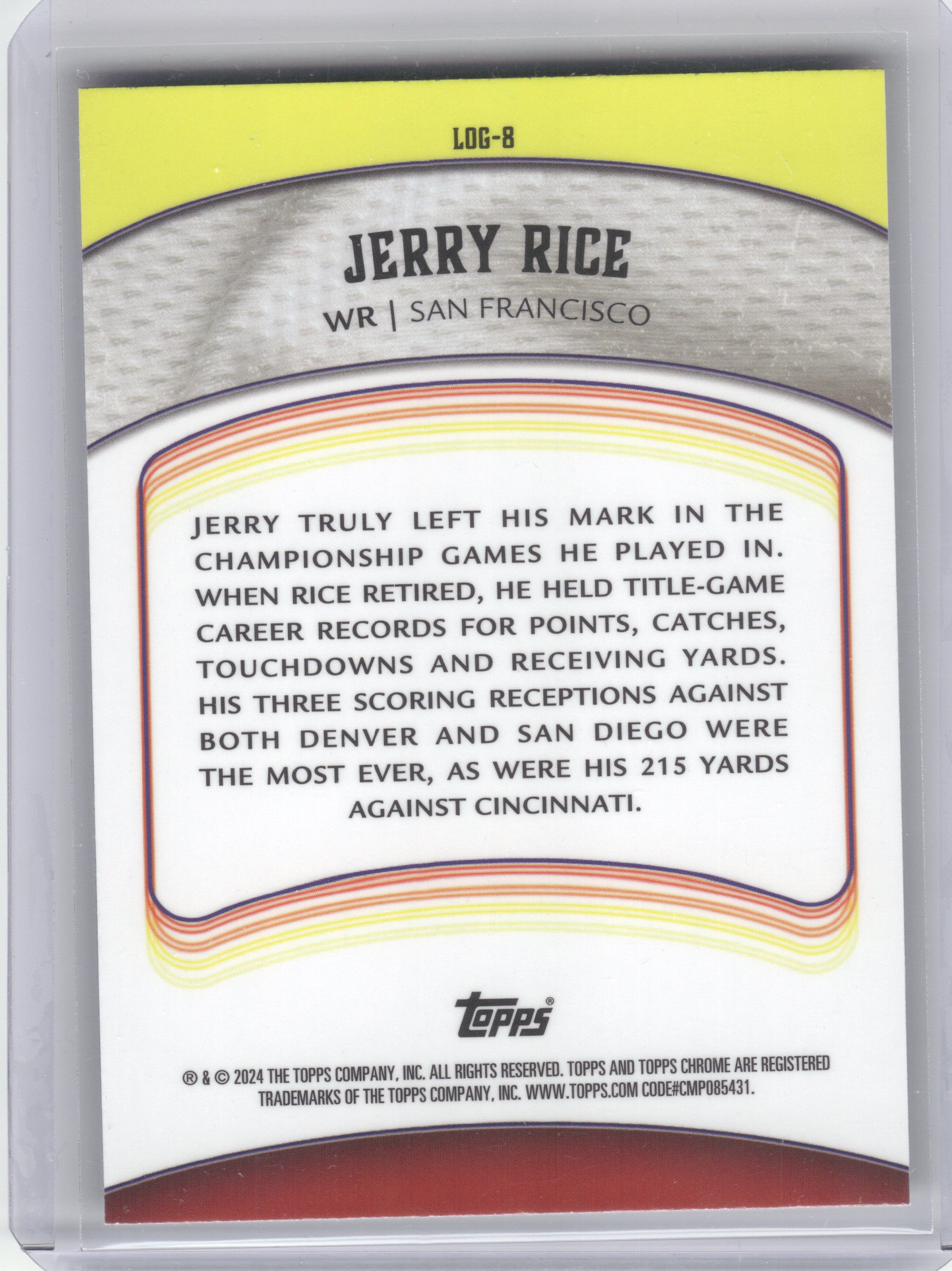 2024 Topps Chrome #LOG-8 Jerry Rice Legends of the Gridiron San Francisco 49ers