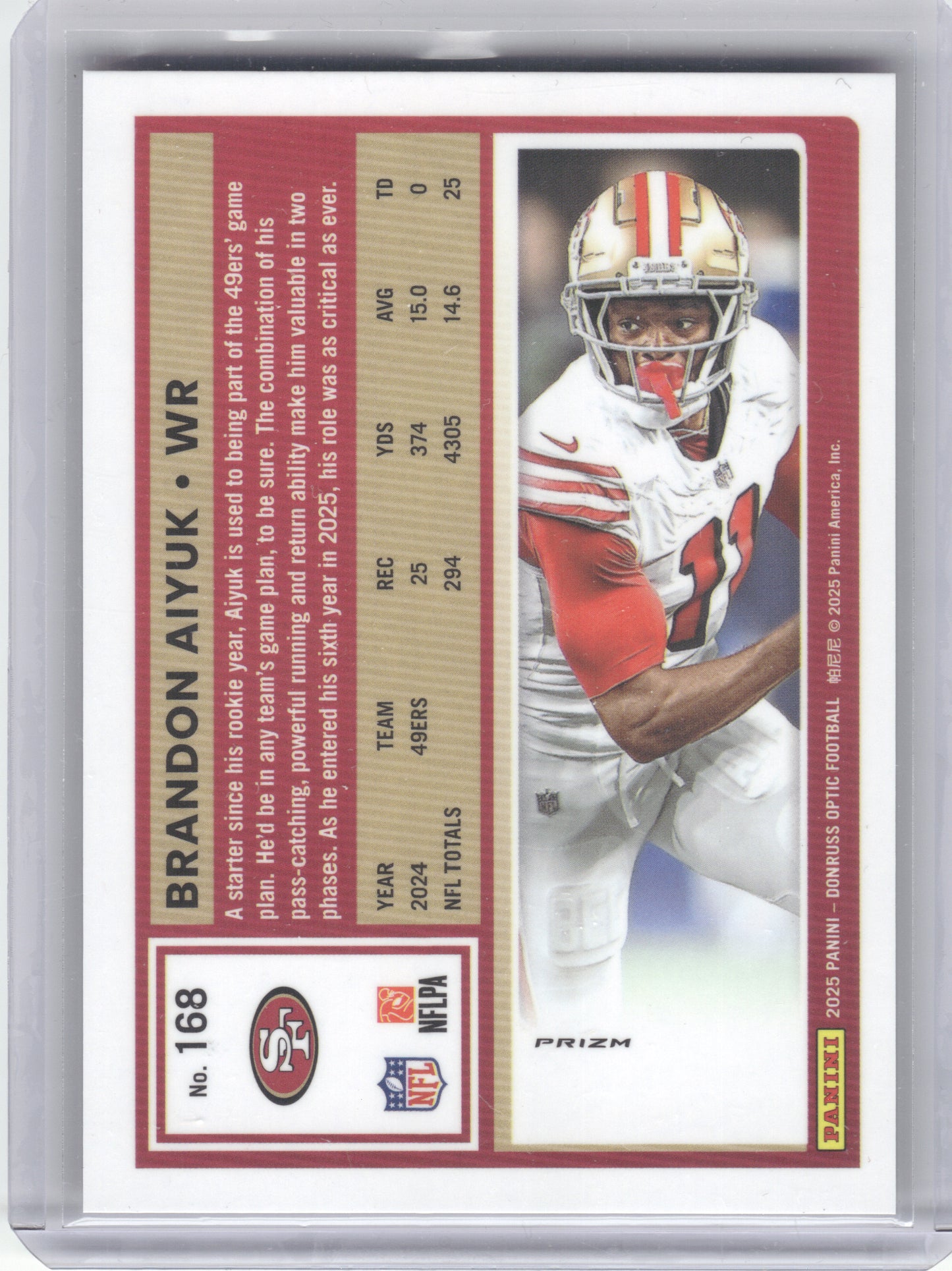2025 Donruss Optic #168 Brandon Aiyuk Red Stars San Francisco 49ers