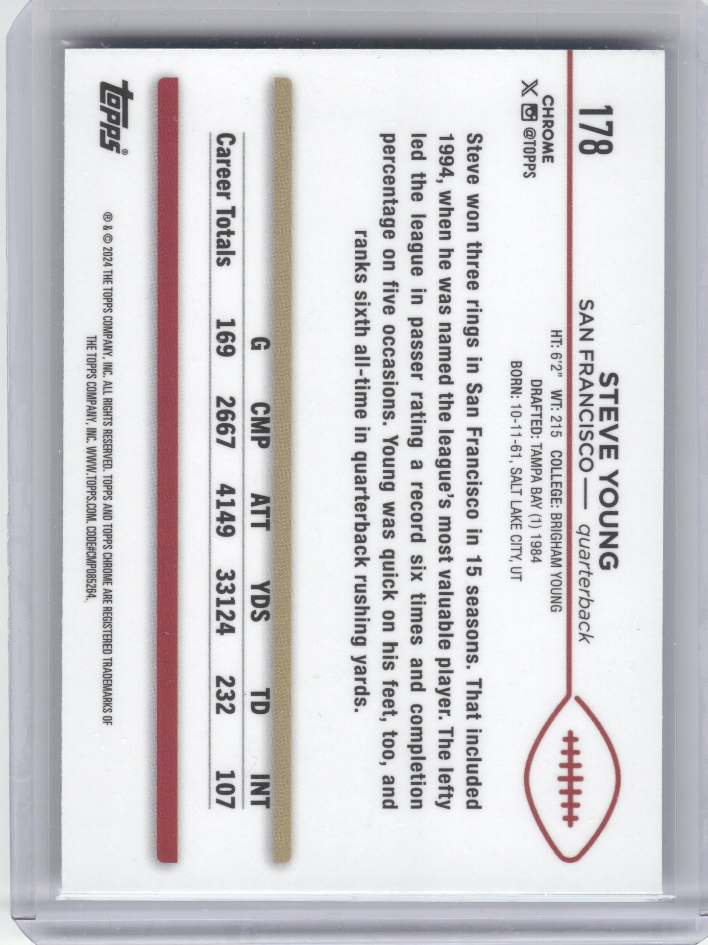 2024 Topps Chrome Sapphire Edition #178 Steve Young San Francisco 49ers