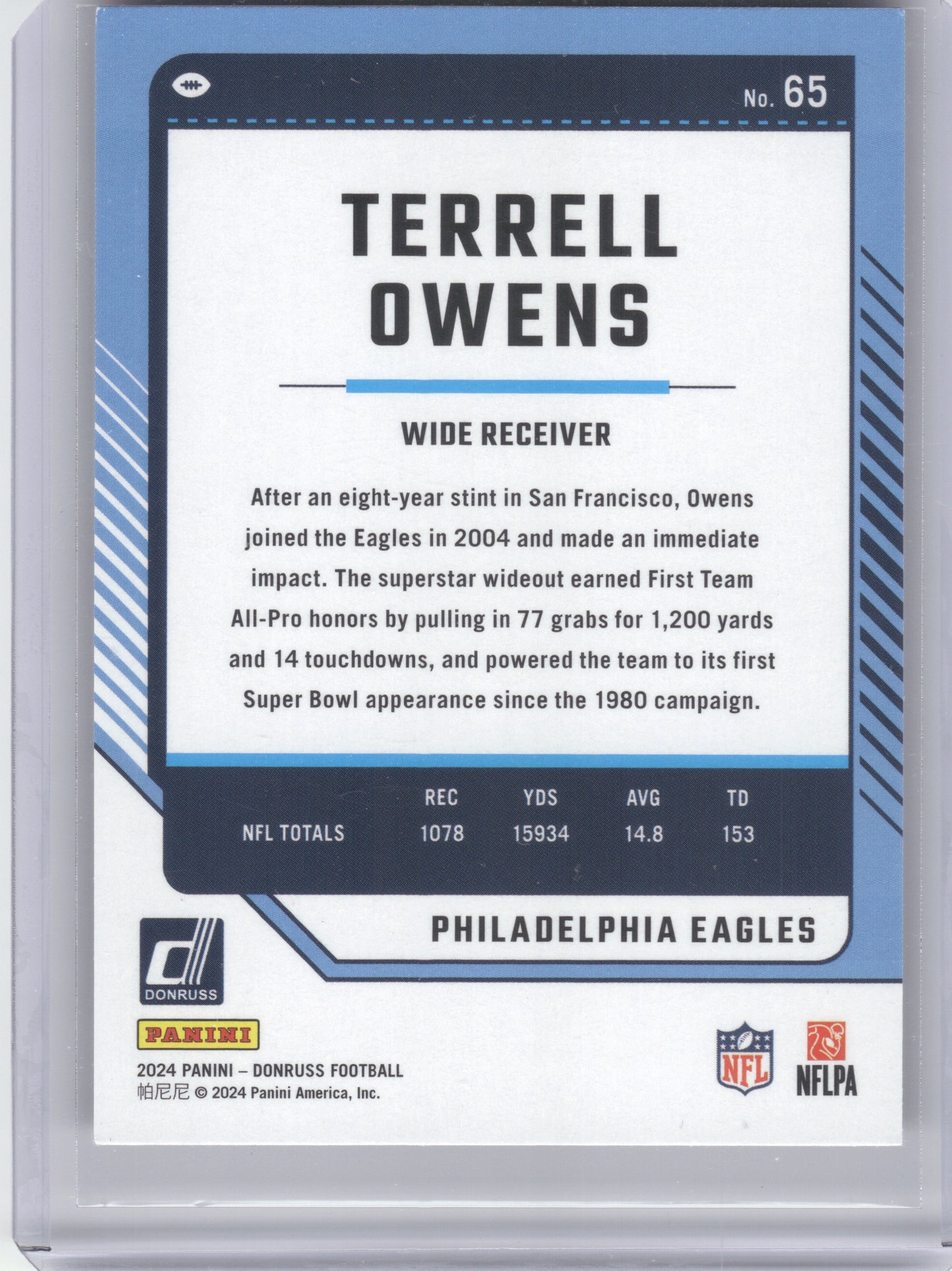 2024 Donruss #65 Terrell Owens Press Proof Purple Philadelphia Eagles